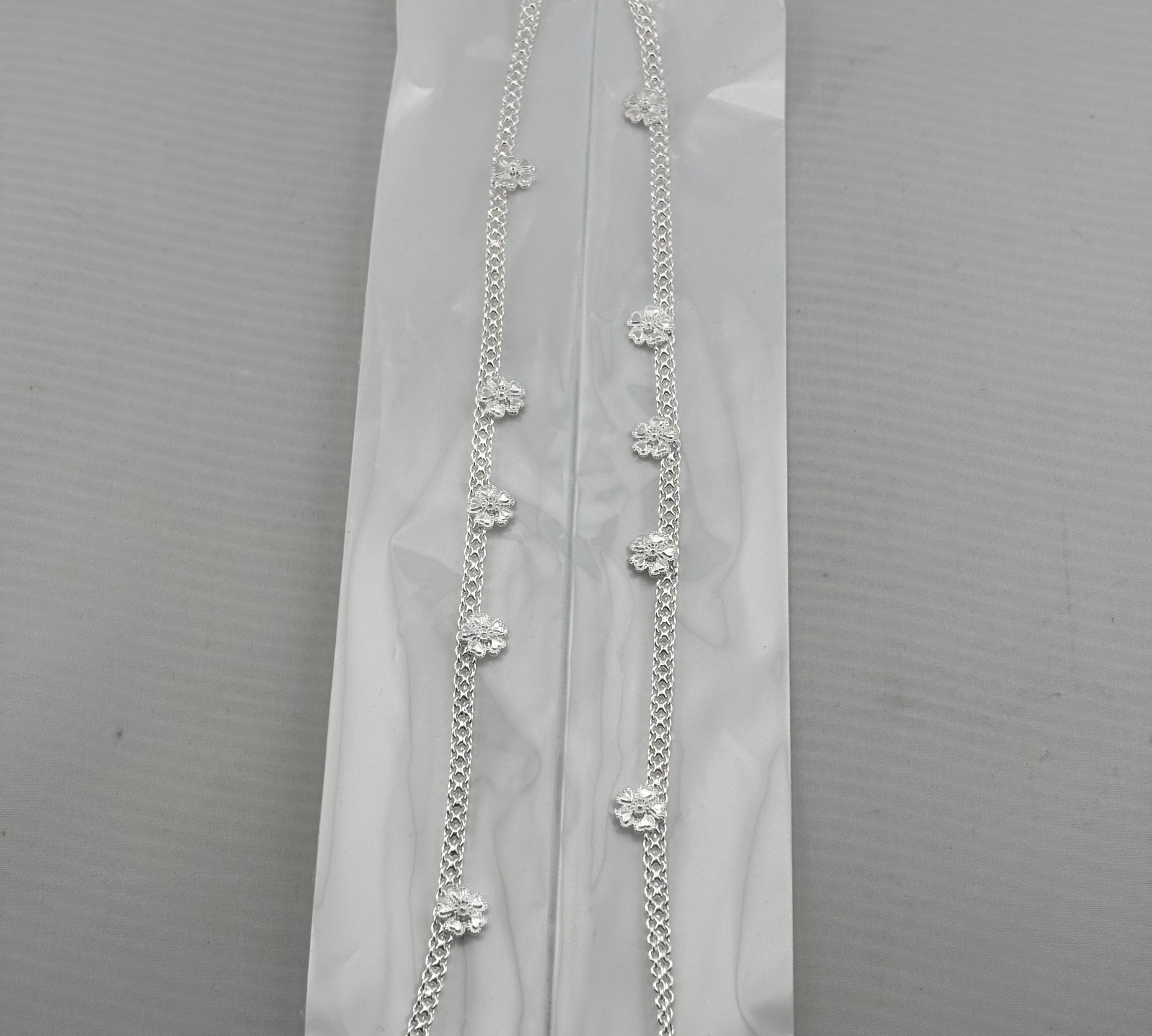 Floral Cluster Chain Anklet – 925 Sterling Silver – Adjustable – 24g