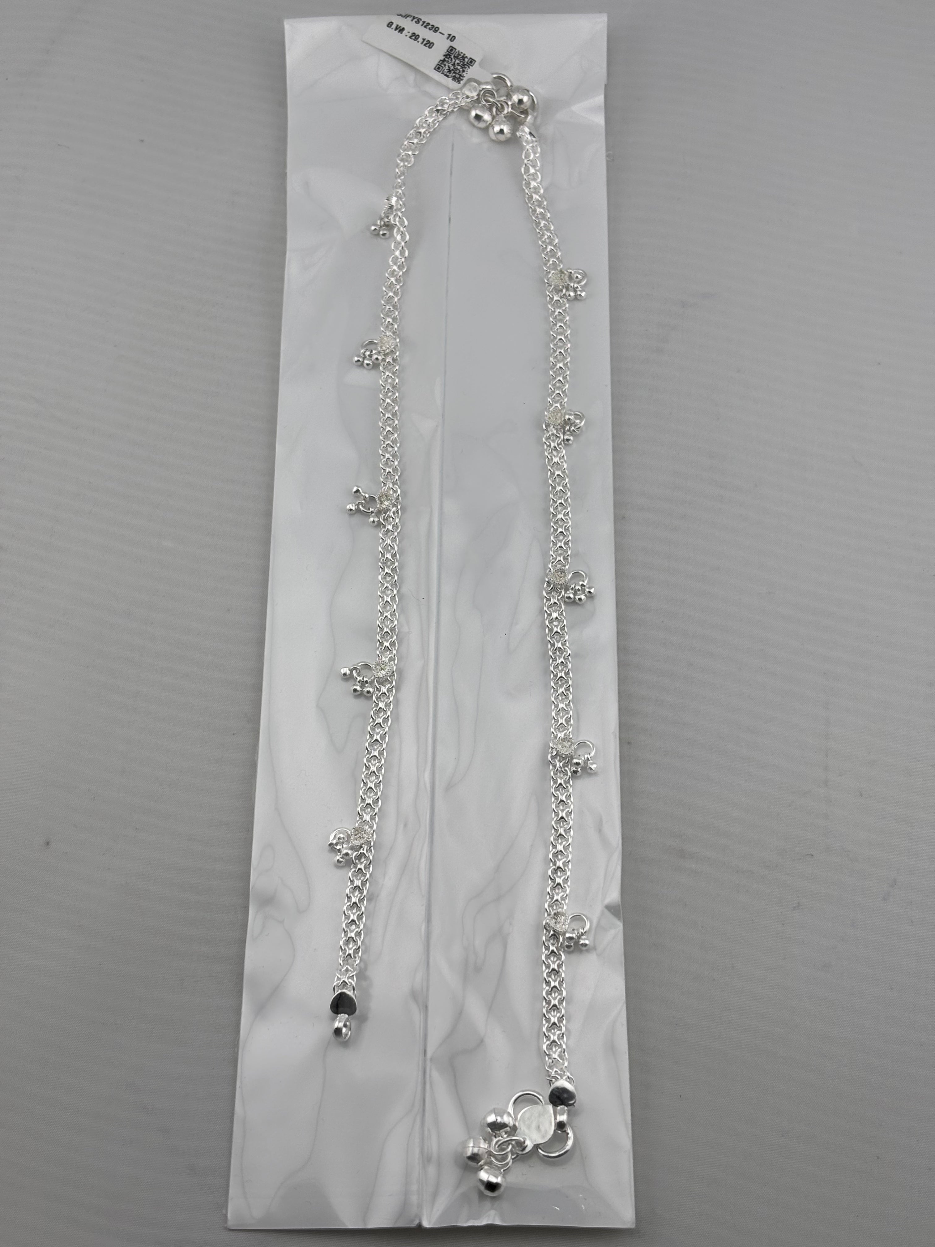 Mini Ghungroo Chain Anklet – 925 Sterling Silver – Adjustable – 20.12g