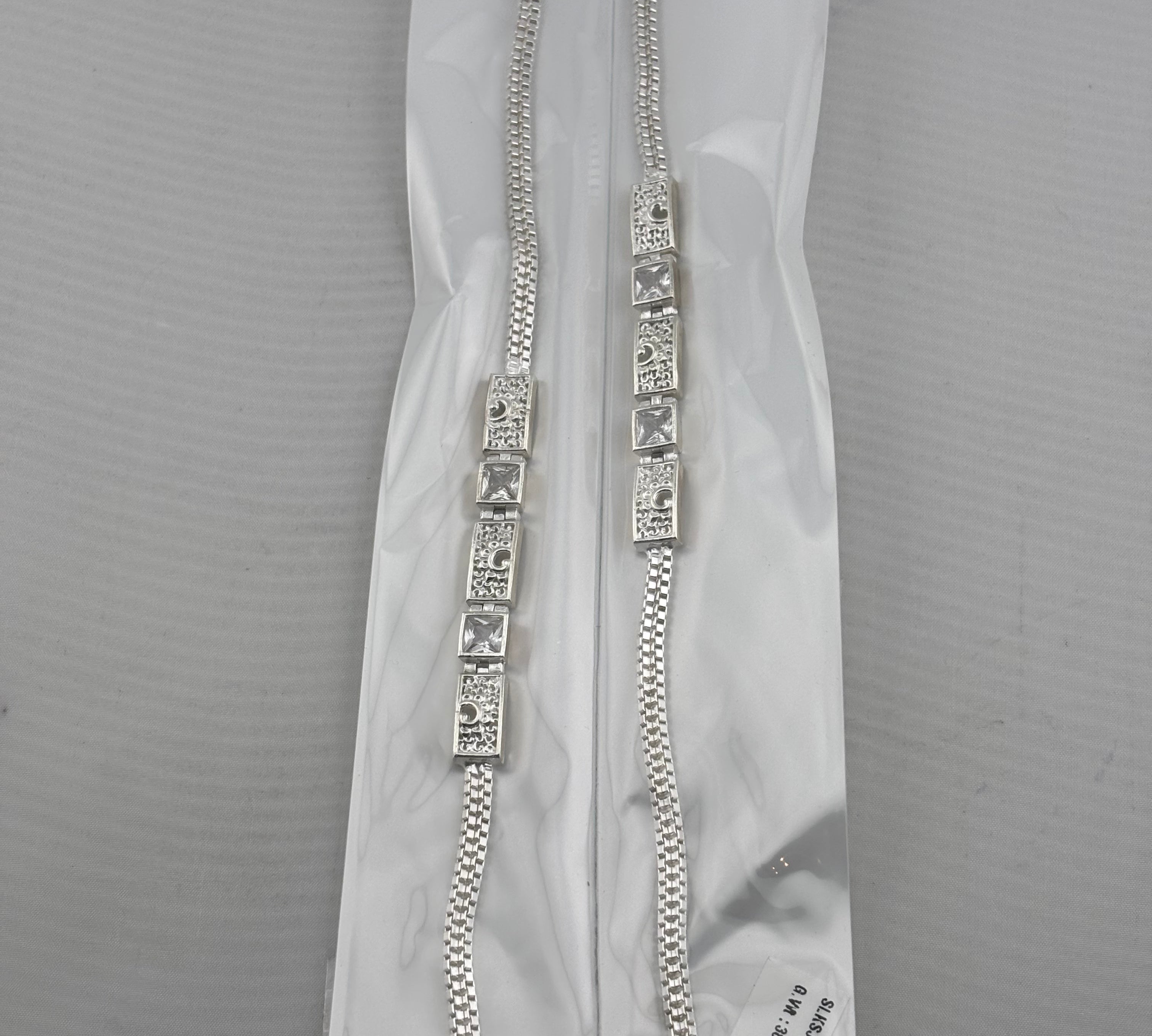 Geometric CZ Block Anklet – 925 Sterling Silver – Adjustable – 30.01g
