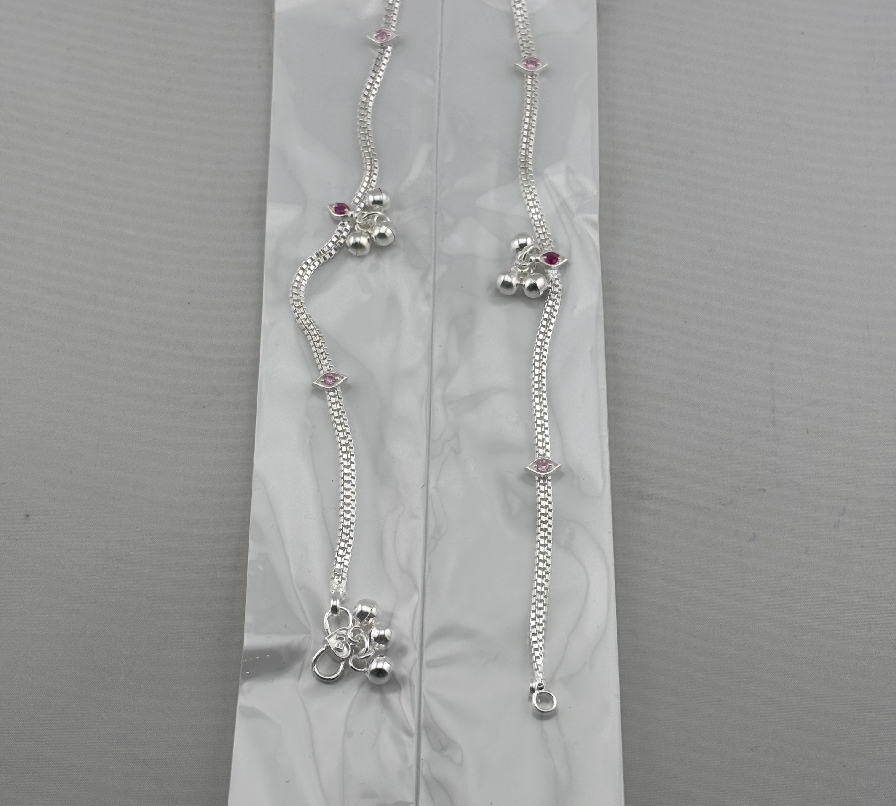 Pink Stone Curve Anklet – 925 Sterling Silver – Adjustable – Dual Tone Accent – 21g