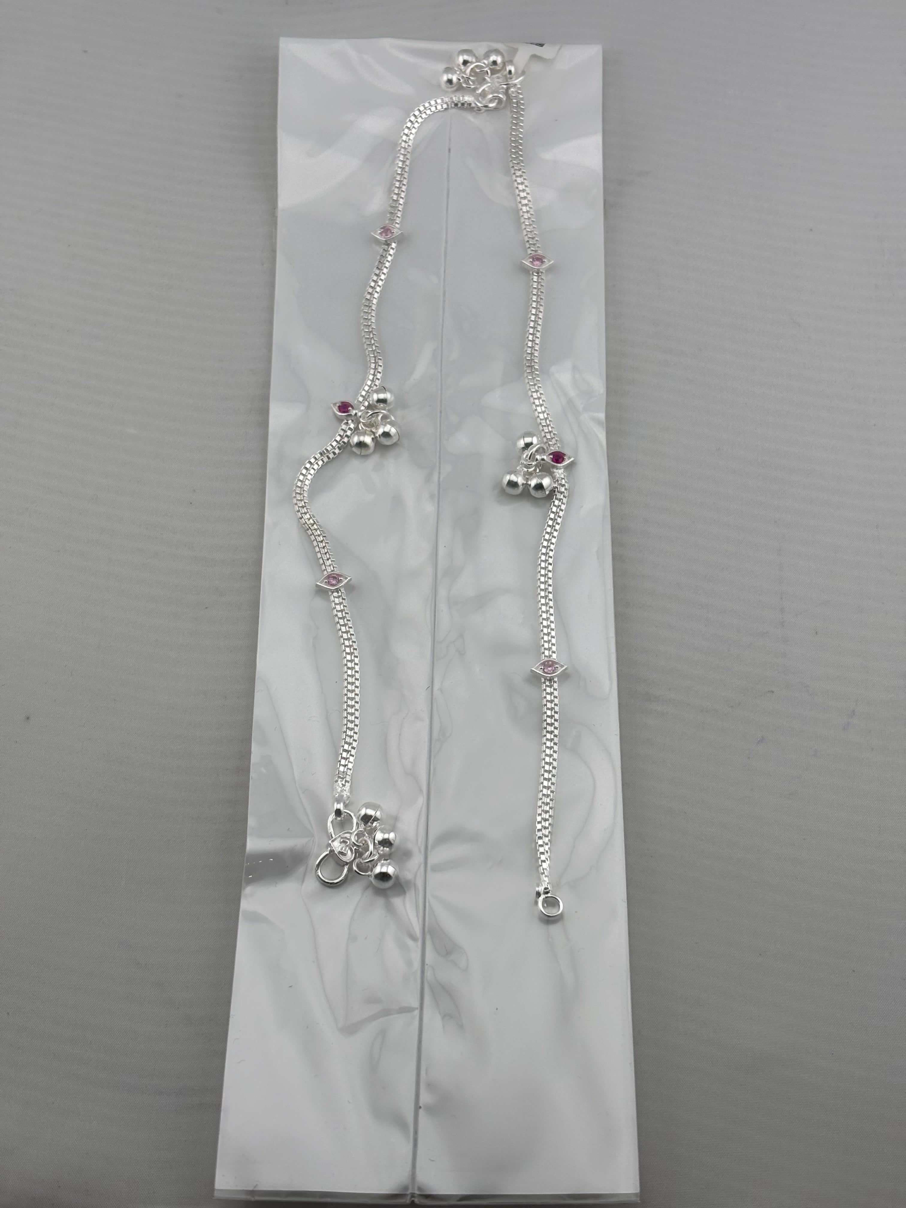 Pink Stone Curve Anklet – 925 Sterling Silver – Adjustable – Dual Tone Accent – 21g