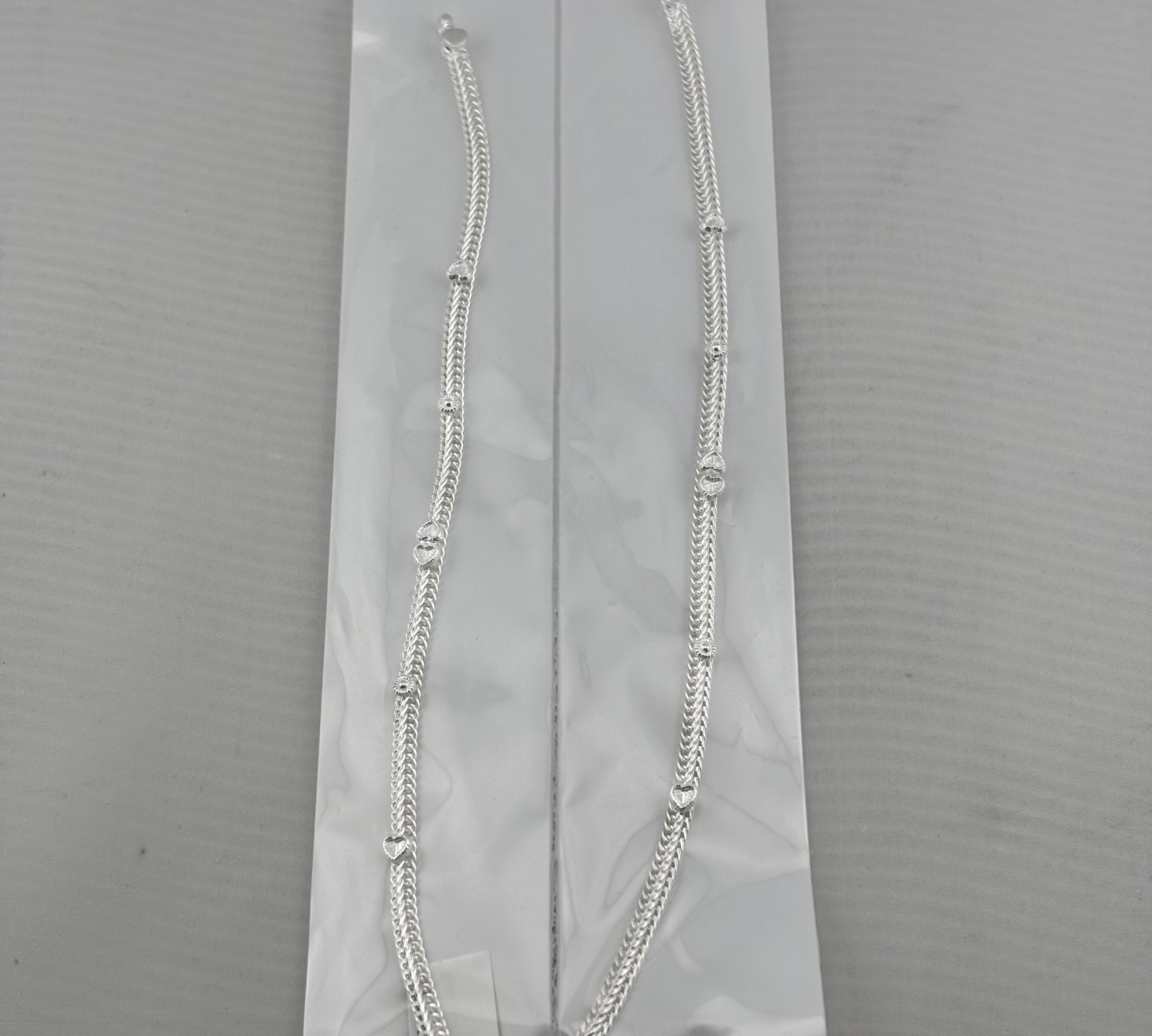Heart Bead Double Chain Anklet – 925 Sterling Silver – Adjustable – 23g