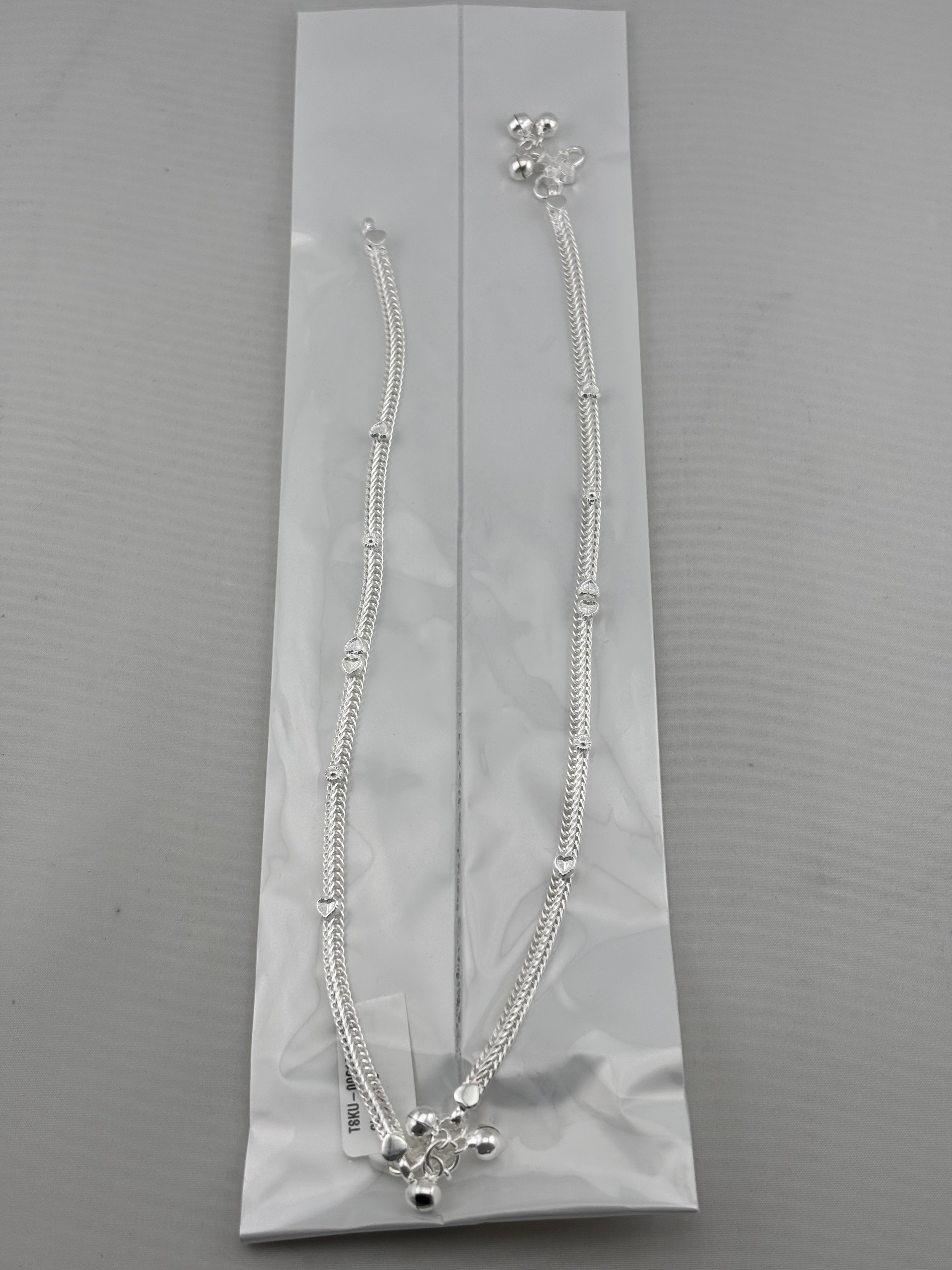 Heart Bead Double Chain Anklet – 925 Sterling Silver – Adjustable – 23g