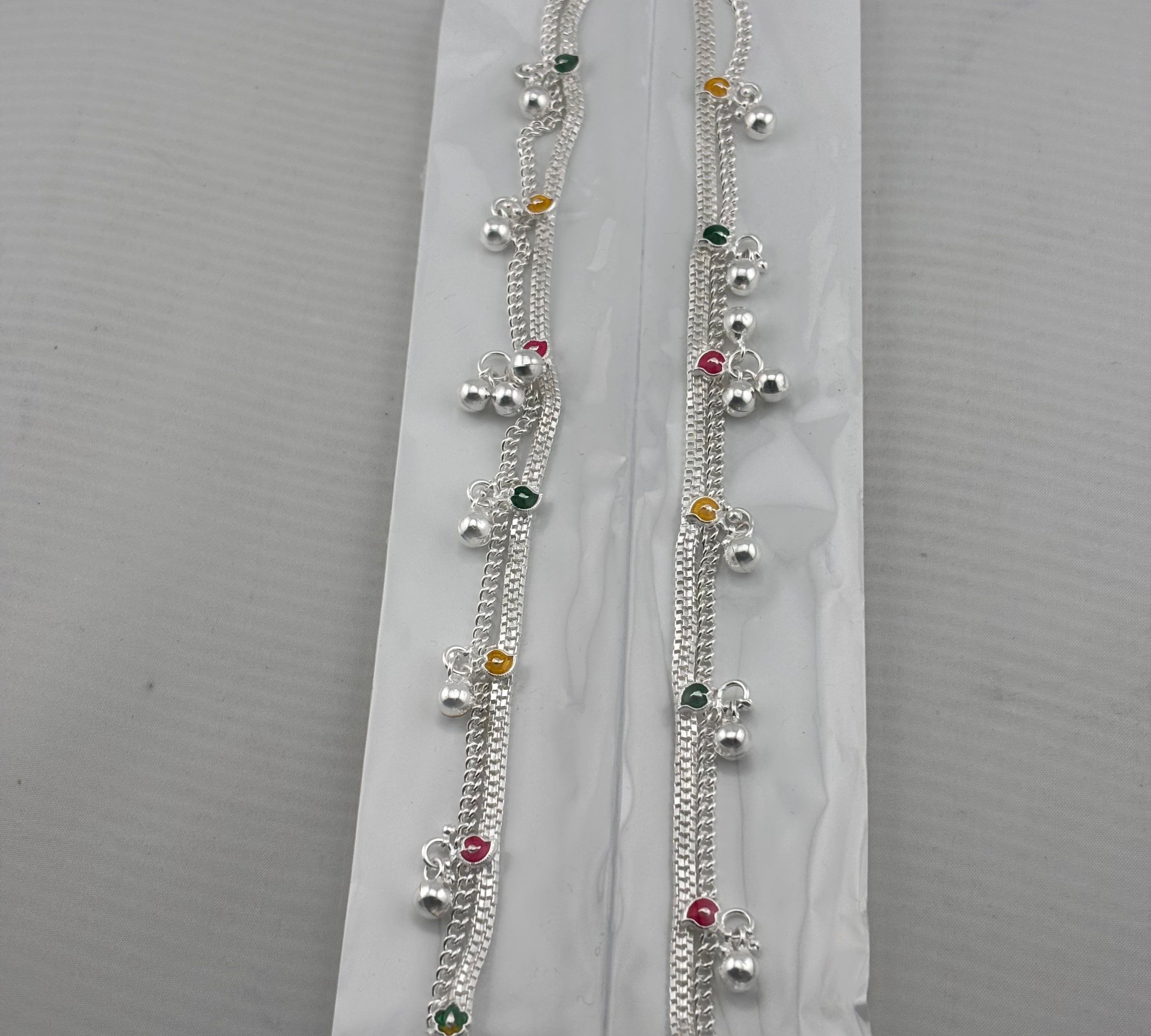 Multicolor Charm Layered Anklet – 925 Sterling Silver – Adjustable – 47g