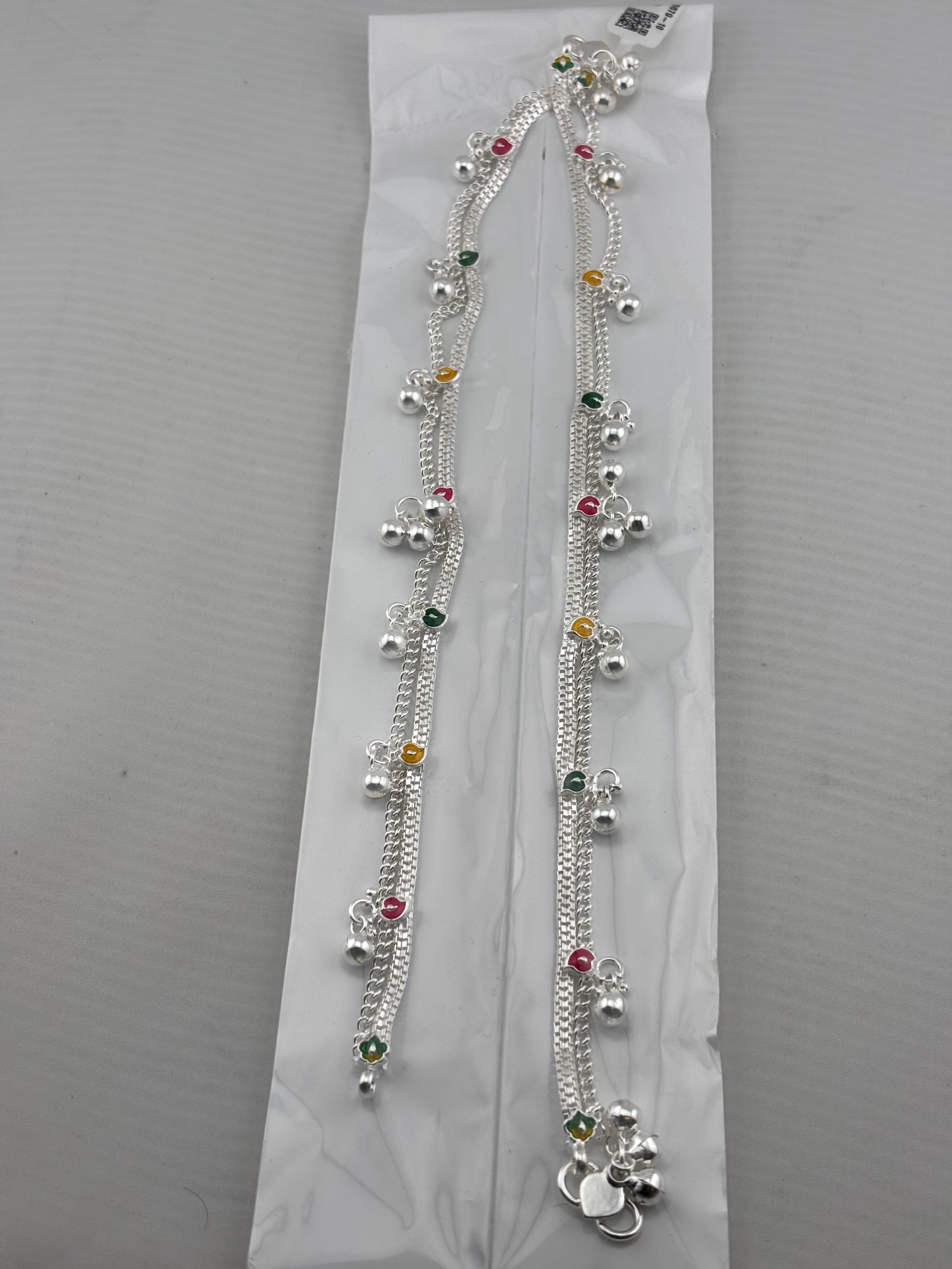Multicolor Charm Layered Anklet – 925 Sterling Silver – Adjustable – 47g