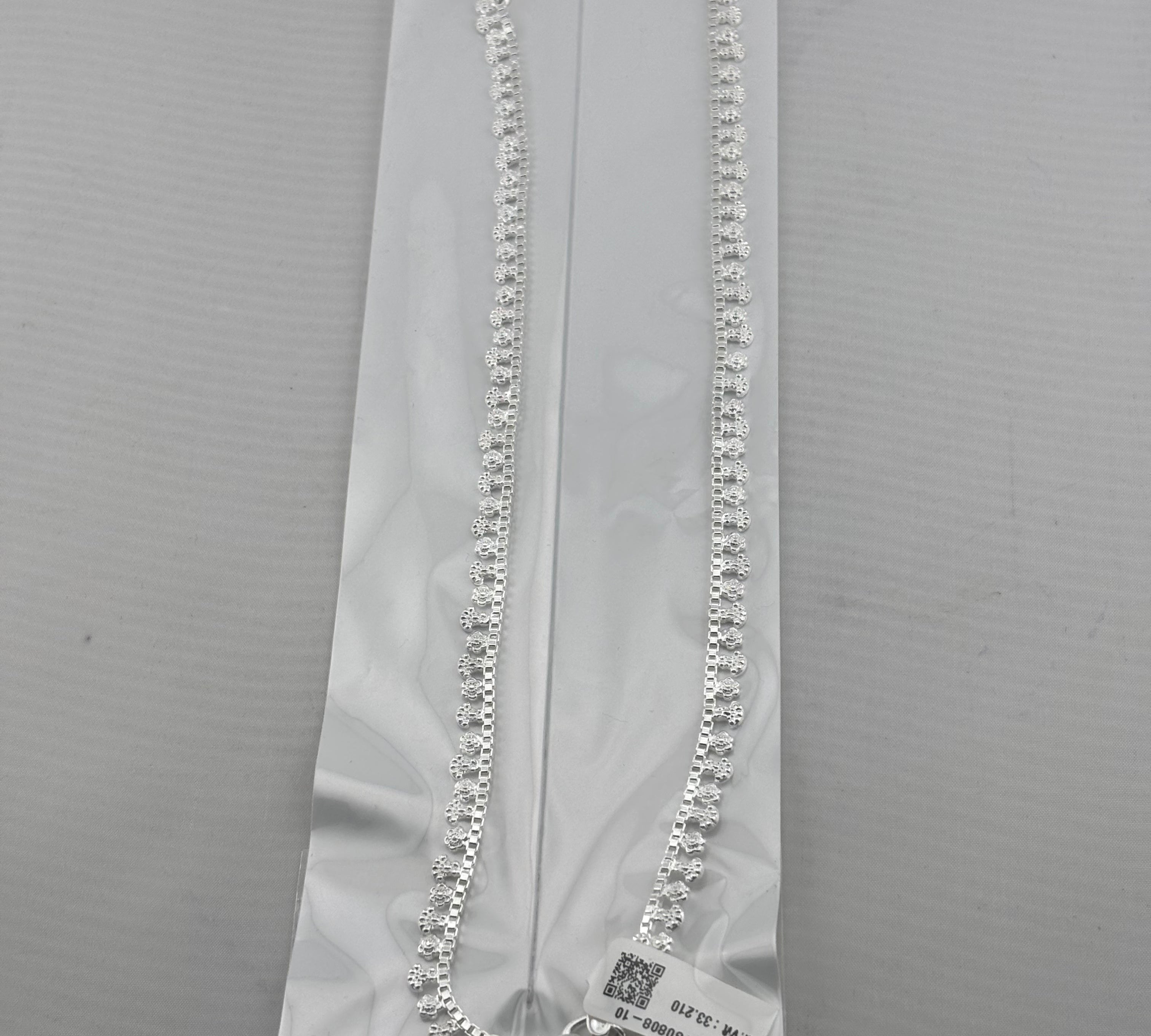 Floral Border Anklet – 925 Sterling Silver – Elegant Chain Design – 33g