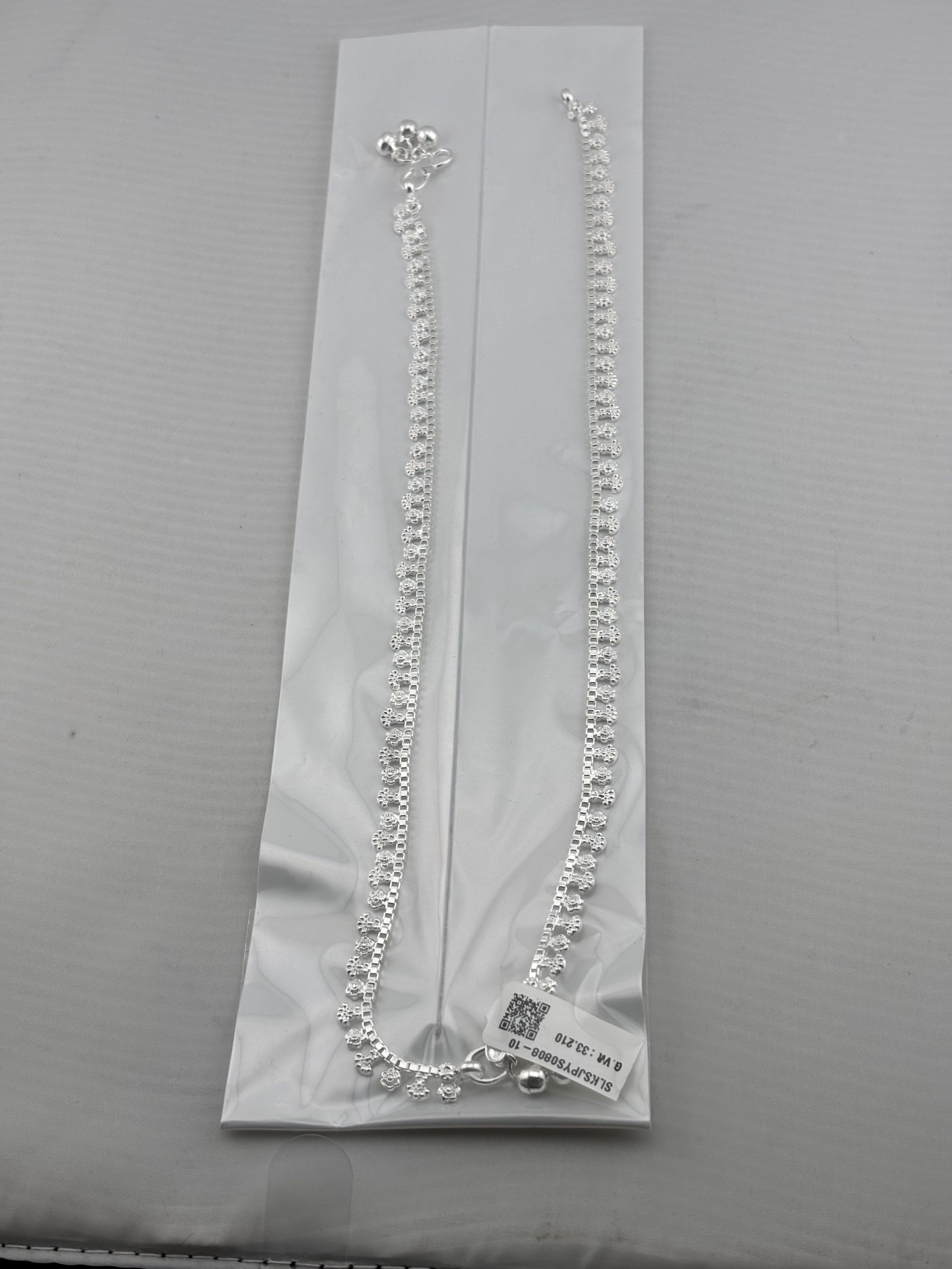 Floral Border Anklet – 925 Sterling Silver – Elegant Chain Design – 33g