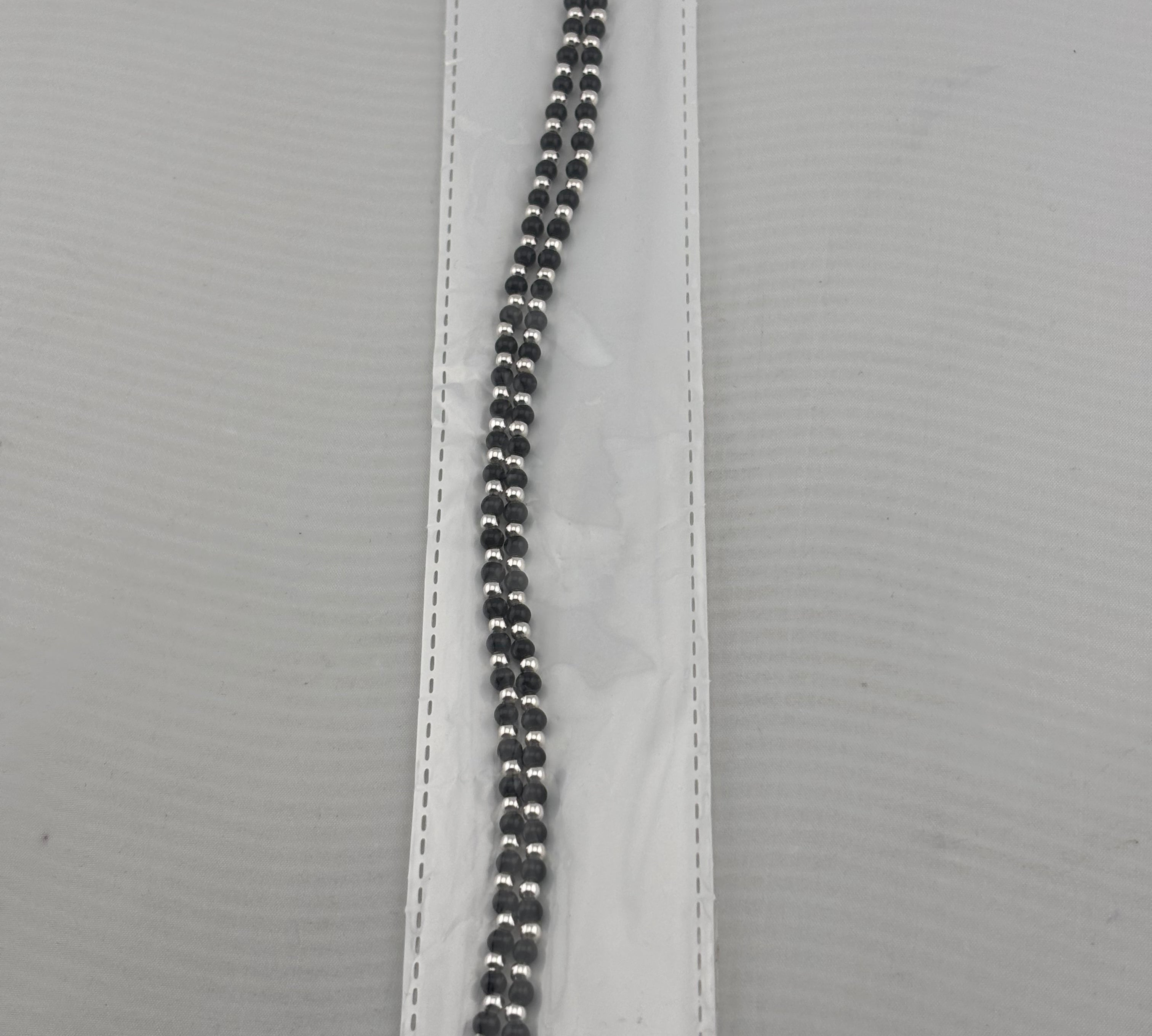 Dual Line Black Beaded Nazariya Anklet in 925 Sterling Silver