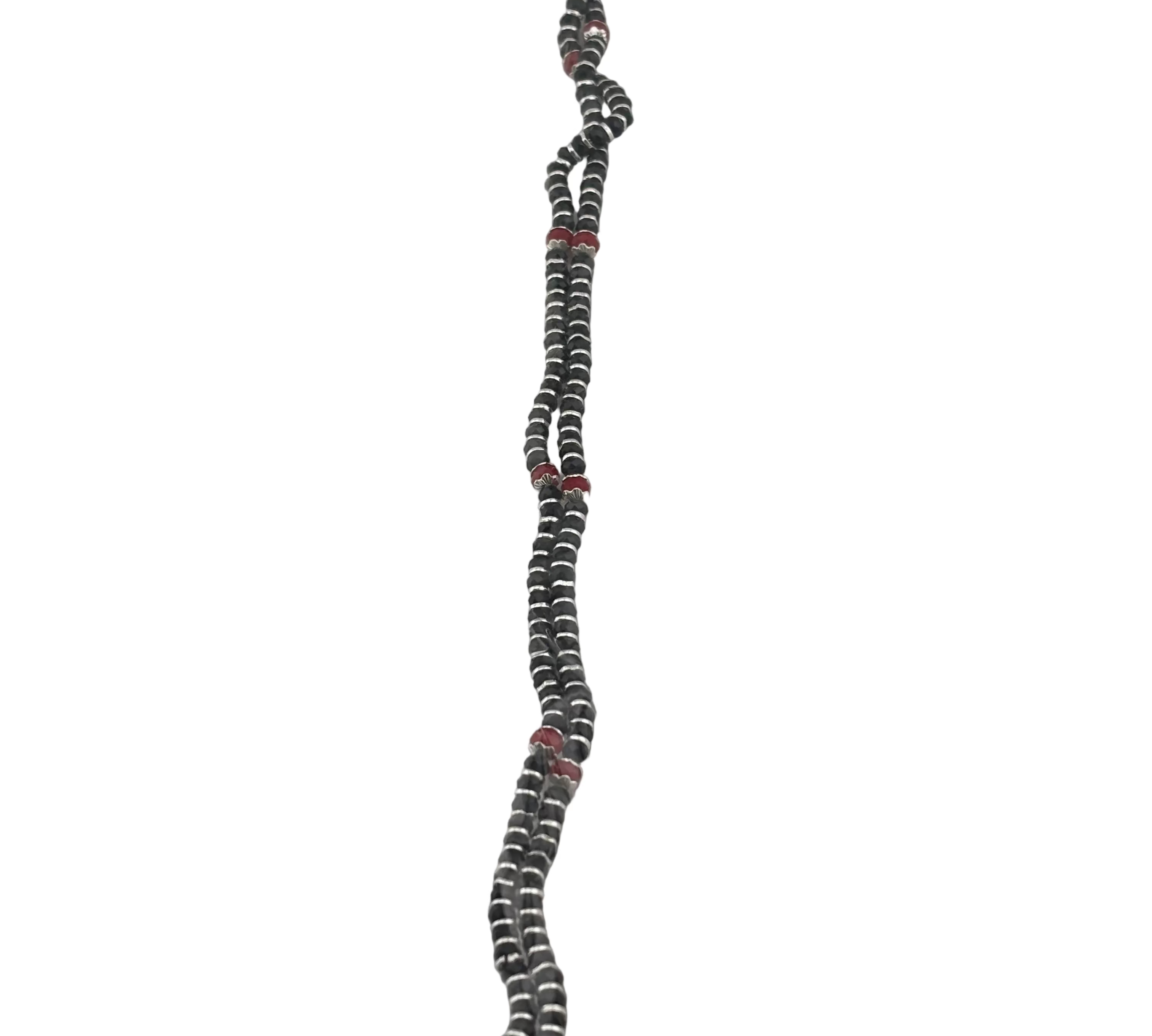 Red Accent Black Beaded Nazariya Anklet in 925 Sterling Silver
