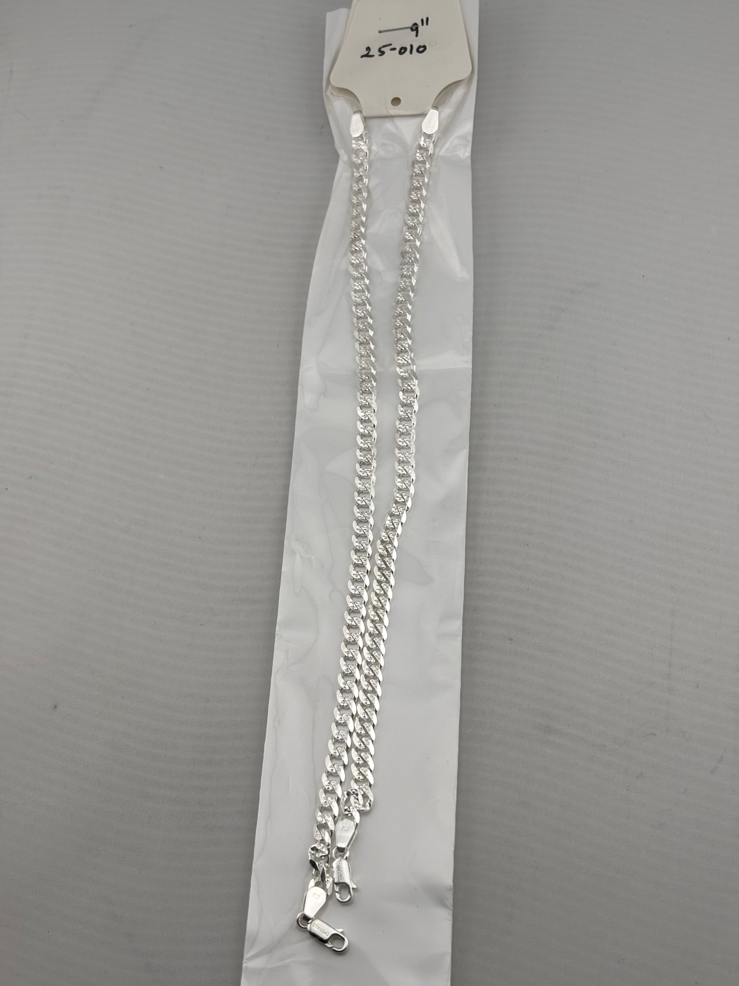 Diamond Cut Cuban Link Silver Anklet in 925 Sterling Silver (9 Inch) (25g)