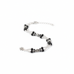 Designer Black Beaded Nazariya Anklet in 925 Sterling Silver | Dual Layer Charm Anklet-15g