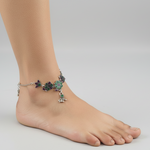 Multicolor Floral Statement Anklet – 925 Sterling Silver – Green & Pink Stone Design – 31g