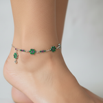 Floral Drop Anklet – 925 Sterling Silver – Green & Pink Stone Design – 26g