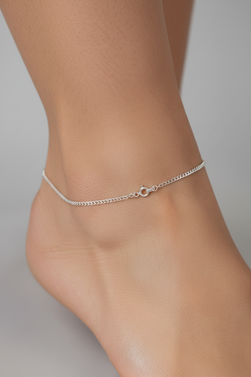 Slim Chain Anklet – 925 Sterling Silver – Minimal Everyday Wear (10 Inch)(2.610g)