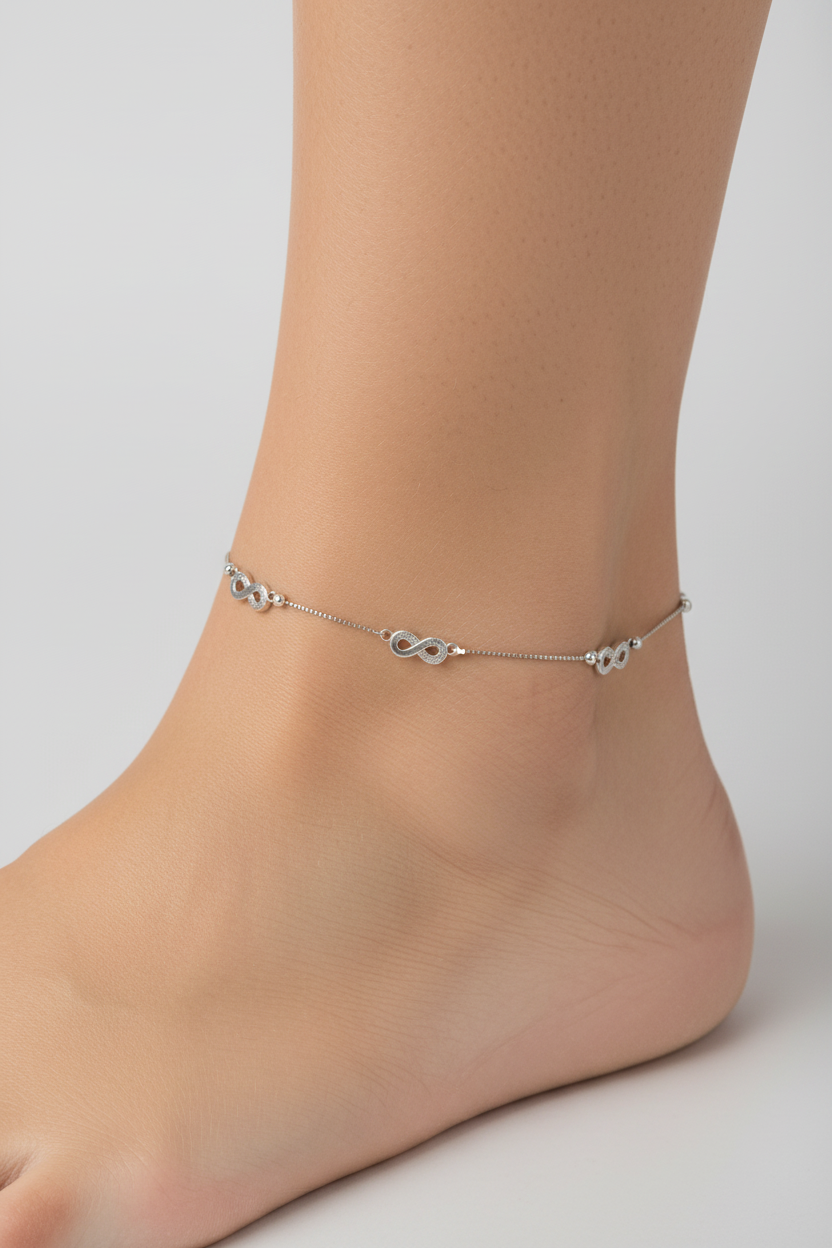 Infinity Charm Anklet – 925 Sterling Silver – Minimal Elegant Design – 4.5g