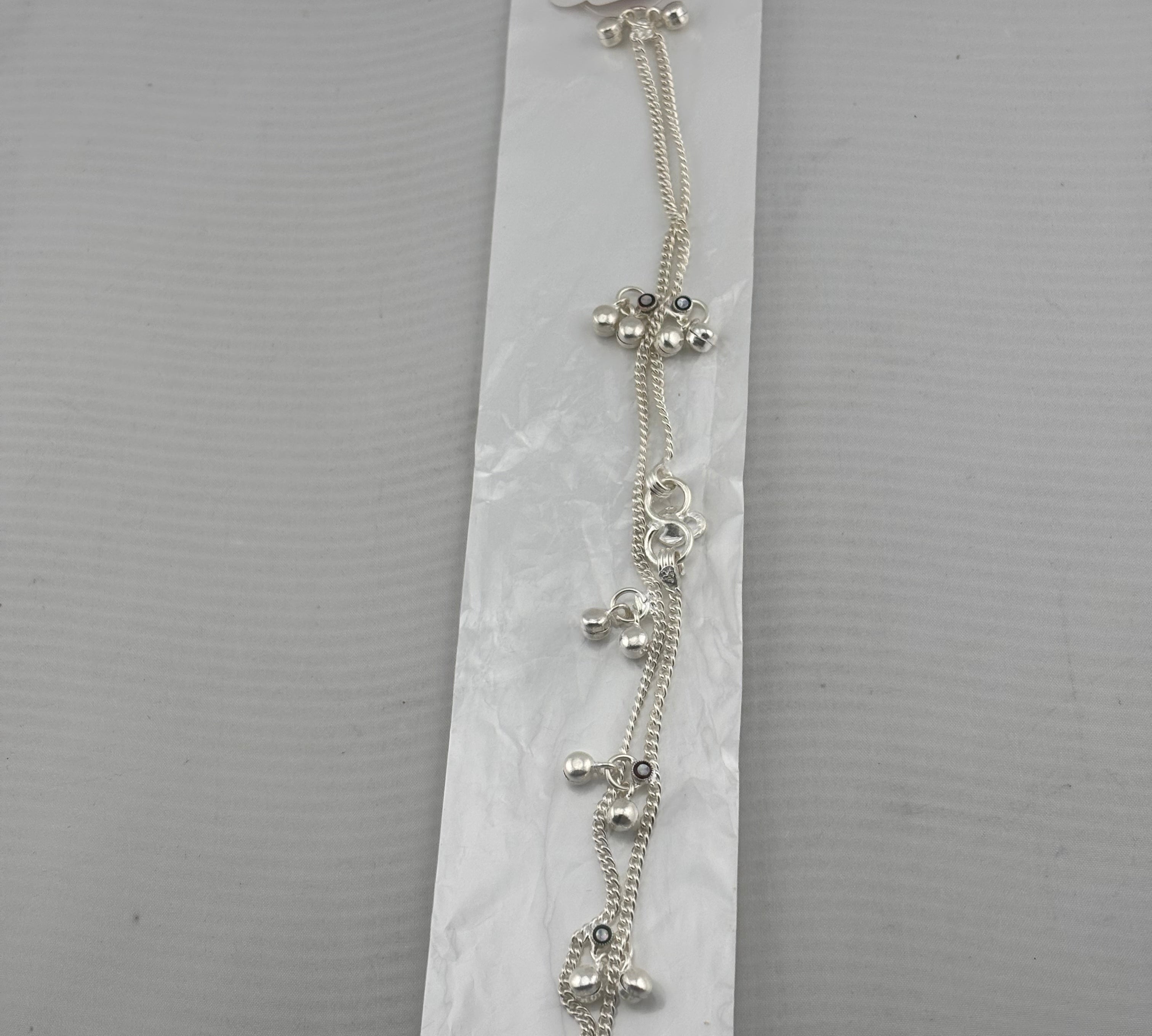 Ghungroo Evil Eye Anklet – 925 Sterling Silver – Dual Chain Charm Design – 15g