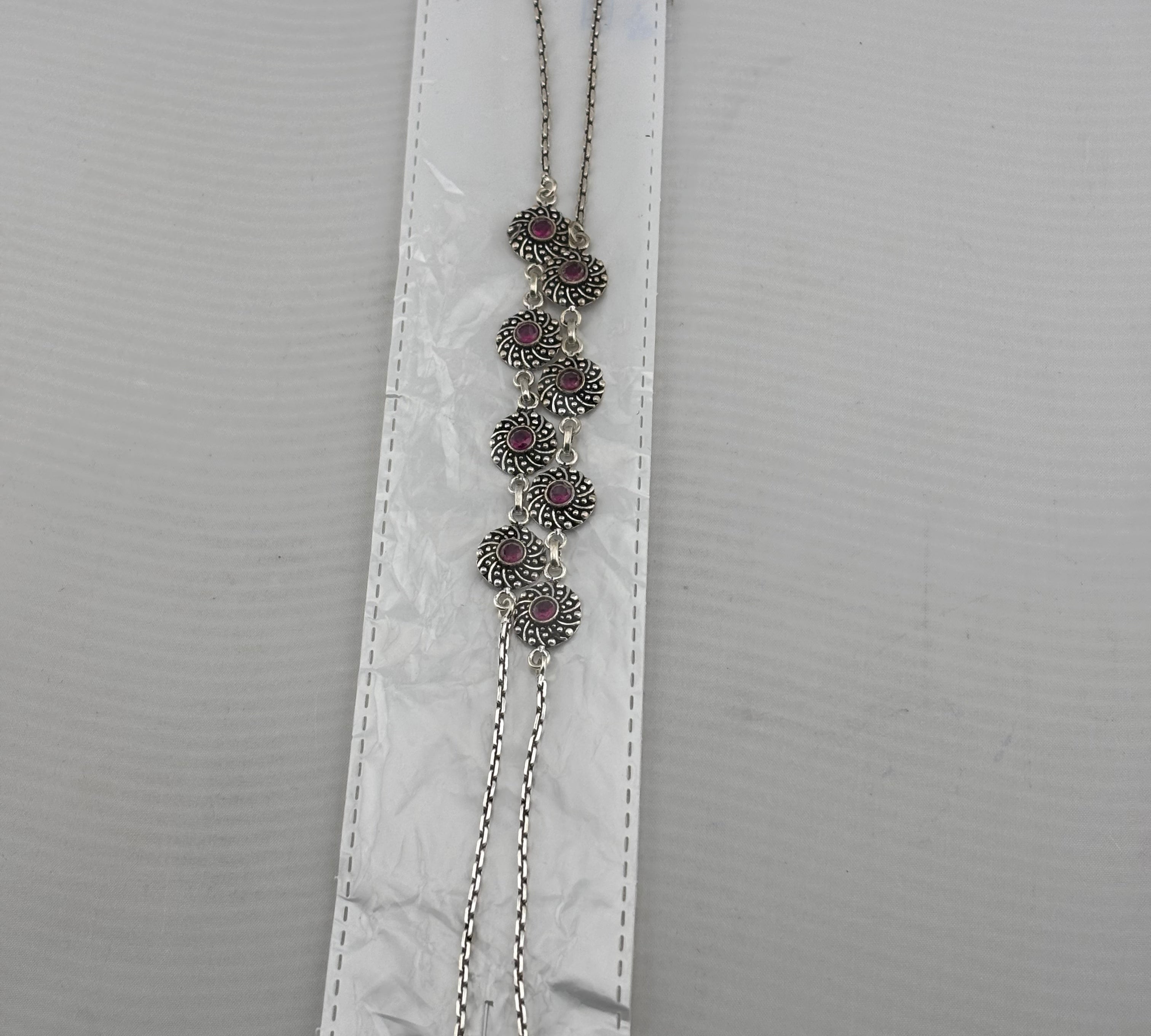 Oxidised Pink Stone Anklet – 925 Sterling Silver – Vintage Floral Link Design – 20g