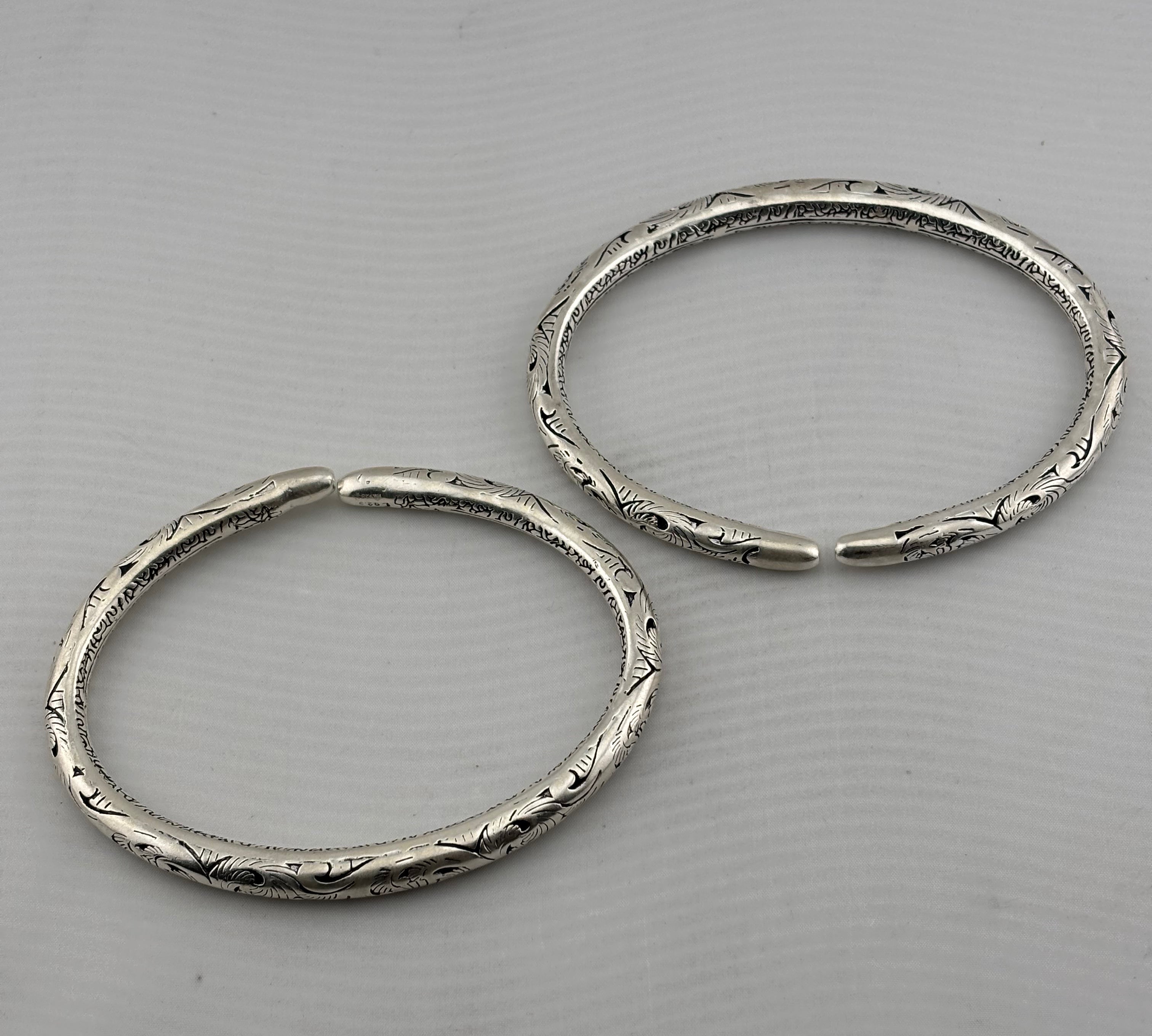 Oxidised Kada Anklet (Pair) – 925 Sterling Silver Engraved Thick Anklet – 120g