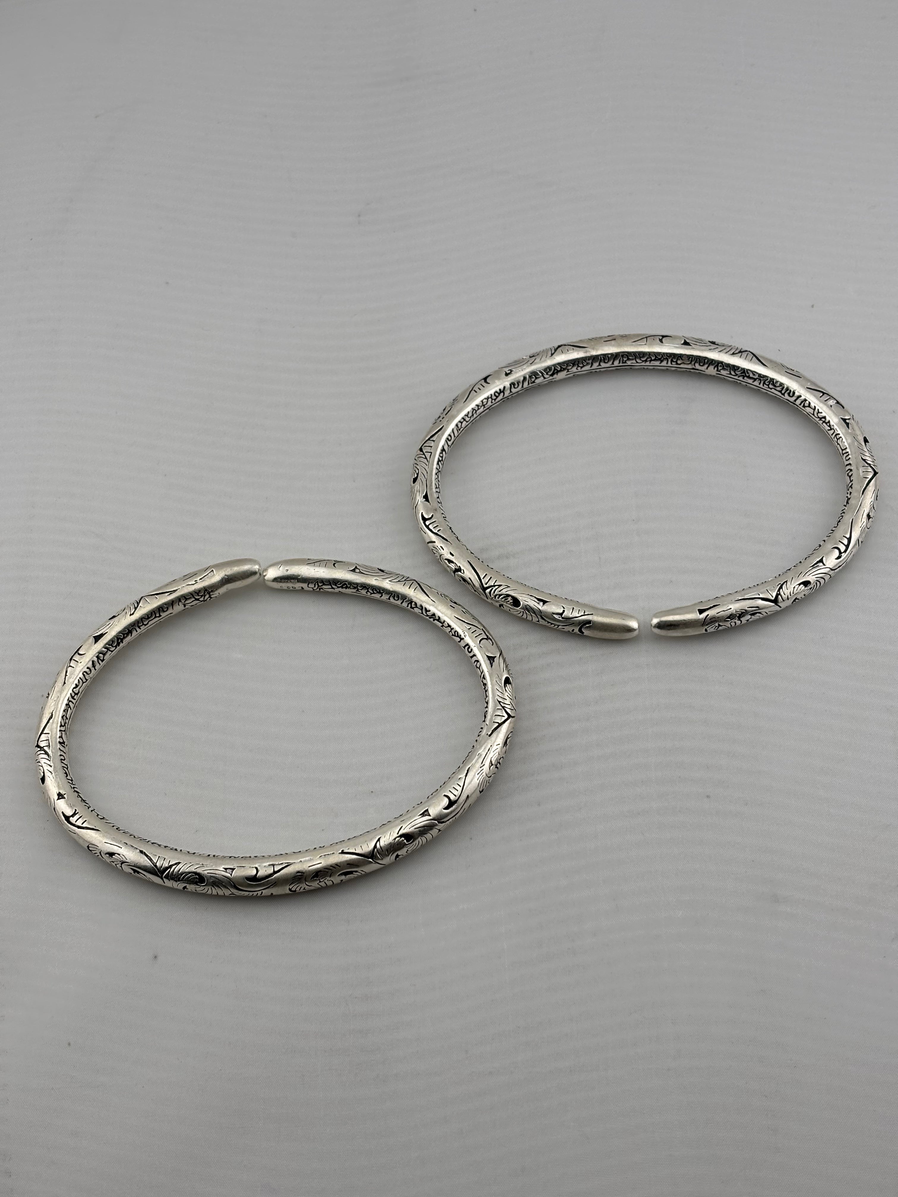Oxidised Kada Anklet (Pair) – 925 Sterling Silver Engraved Thick Anklet – 120g