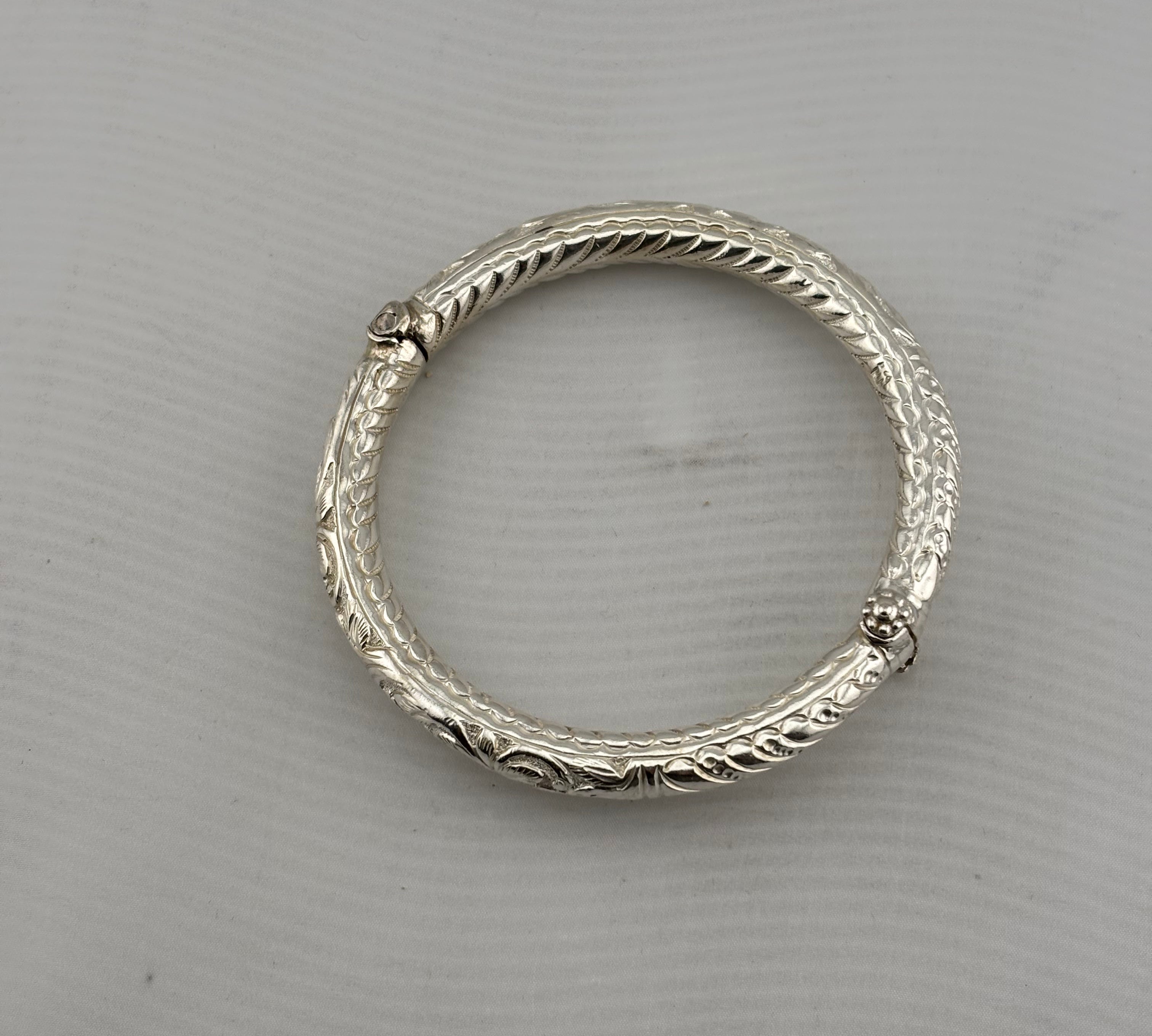 Engraved Hinged Kada Anklet – 925 Sterling Silver Thick Traditional Anklet – 66g