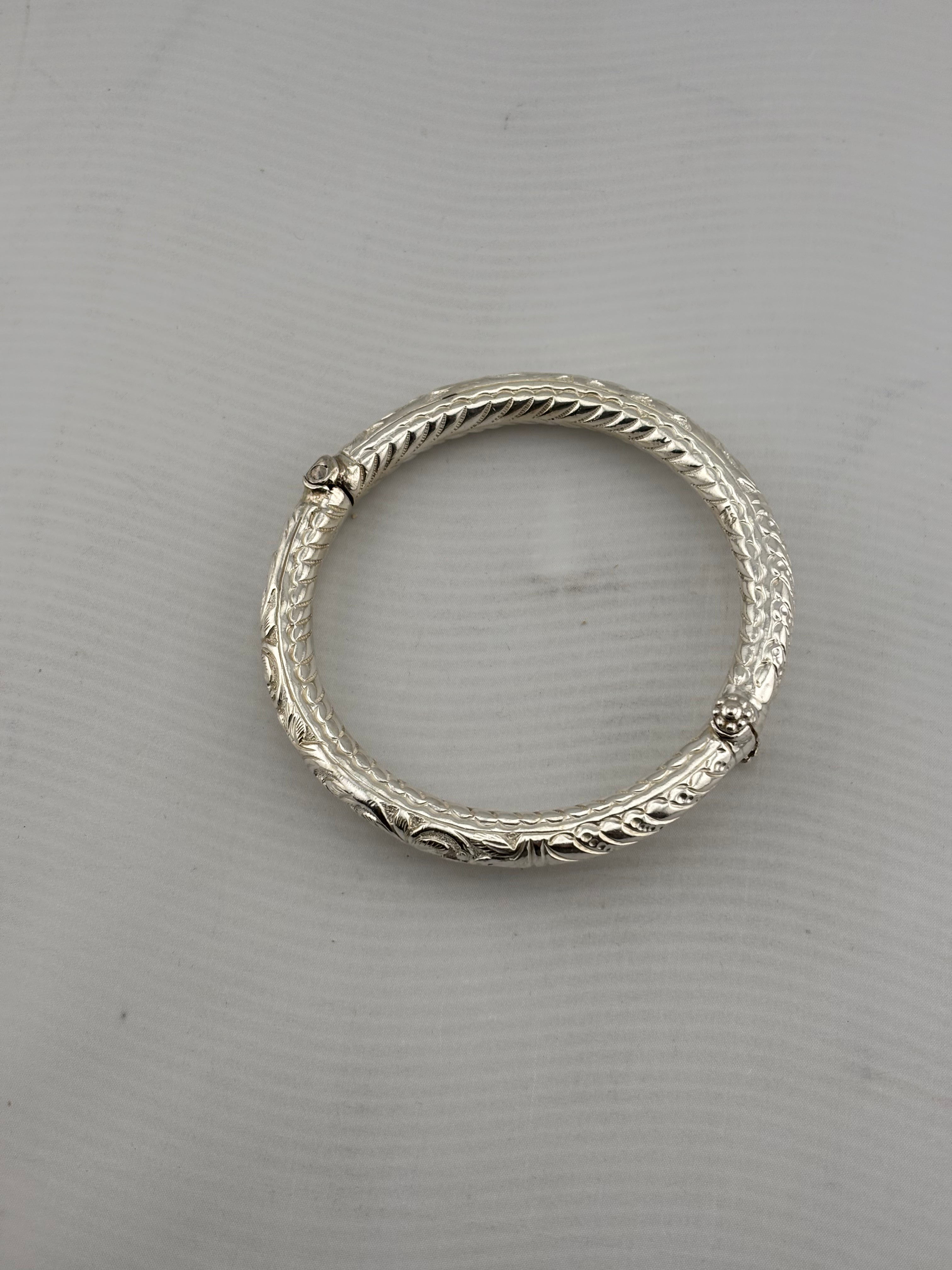 Engraved Hinged Kada Anklet – 925 Sterling Silver Thick Traditional Anklet – 66g