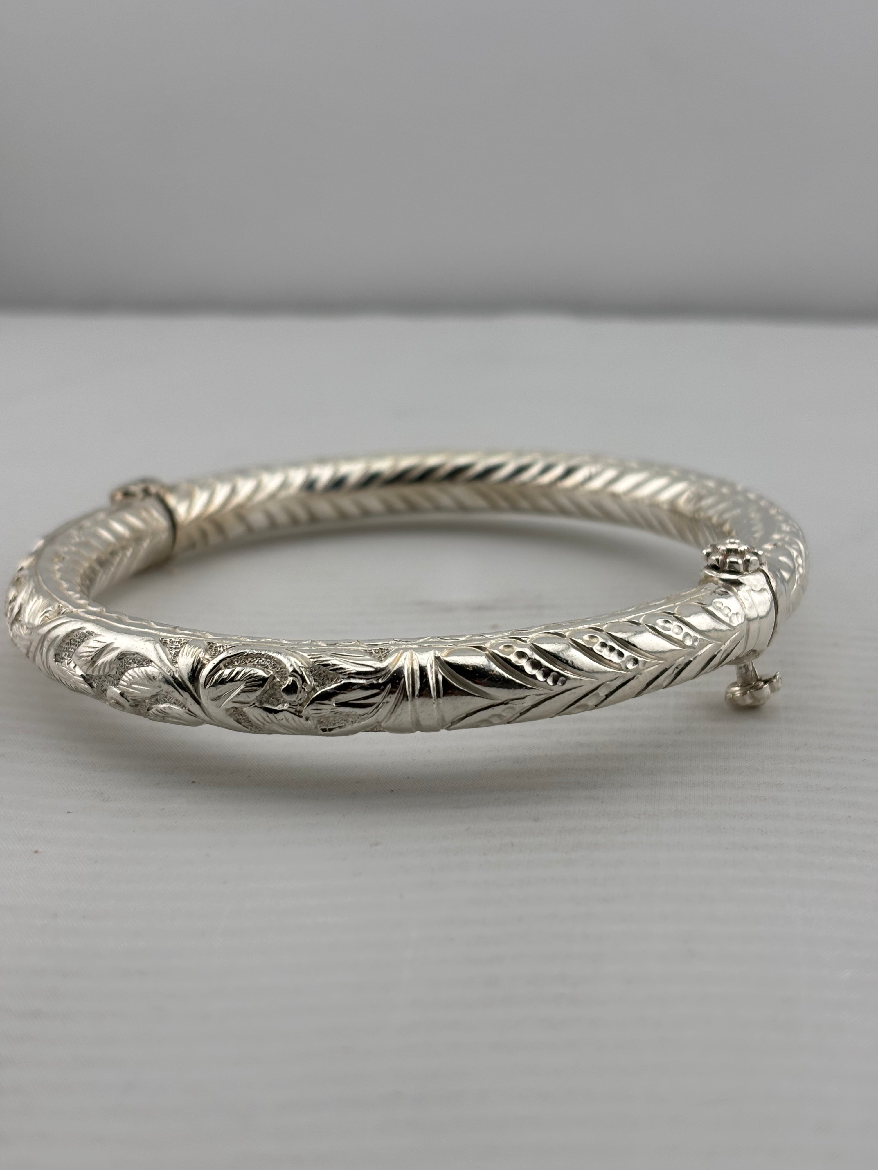 Engraved Hinged Kada Anklet – 925 Sterling Silver Thick Traditional Anklet – 66g