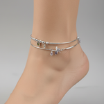 Adjustable Charm Anklet Pair – 925 Sterling Silver Wire Anklet with Stone Charms – 27g