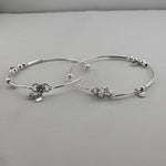 Adjustable Charm Anklet Pair – 925 Sterling Silver Wire Anklet with Stone Charms – 27g
