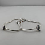 Adjustable Kada Anklet Pair with Stone Charms – 925 Sterling Silver Beaded Anklet – 57g