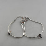Adjustable Kada Anklet Pair with Stone Charms – 925 Sterling Silver Beaded Anklet – 57g