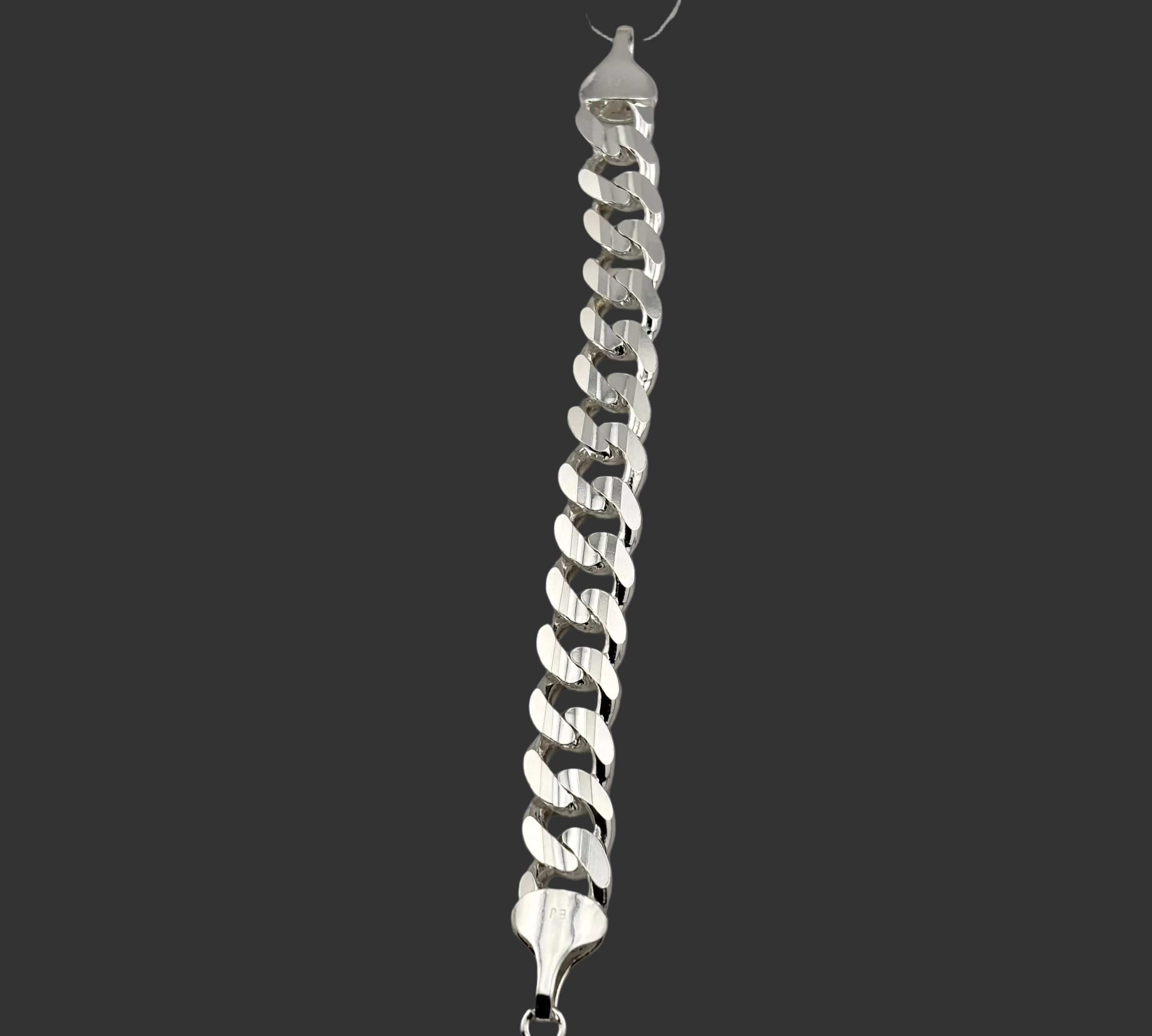 Curb Link Bracelet, 925 Sterling Silver Flat Chain 16mm
