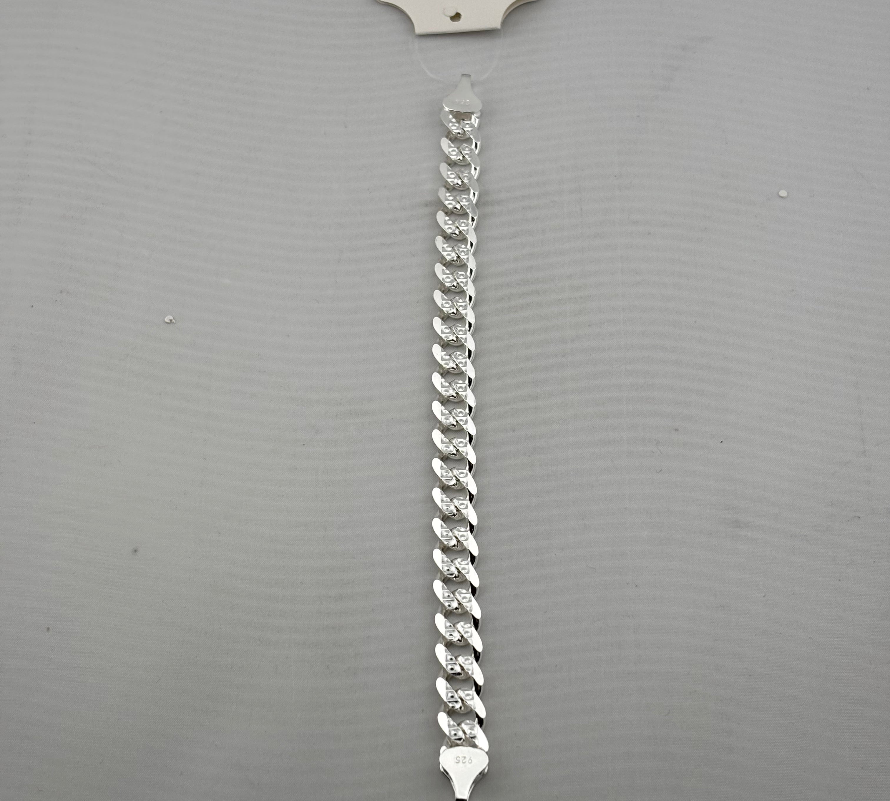 Silver Diamond Cut Curb Link Bracelet 925 – Faceted Flat Chain