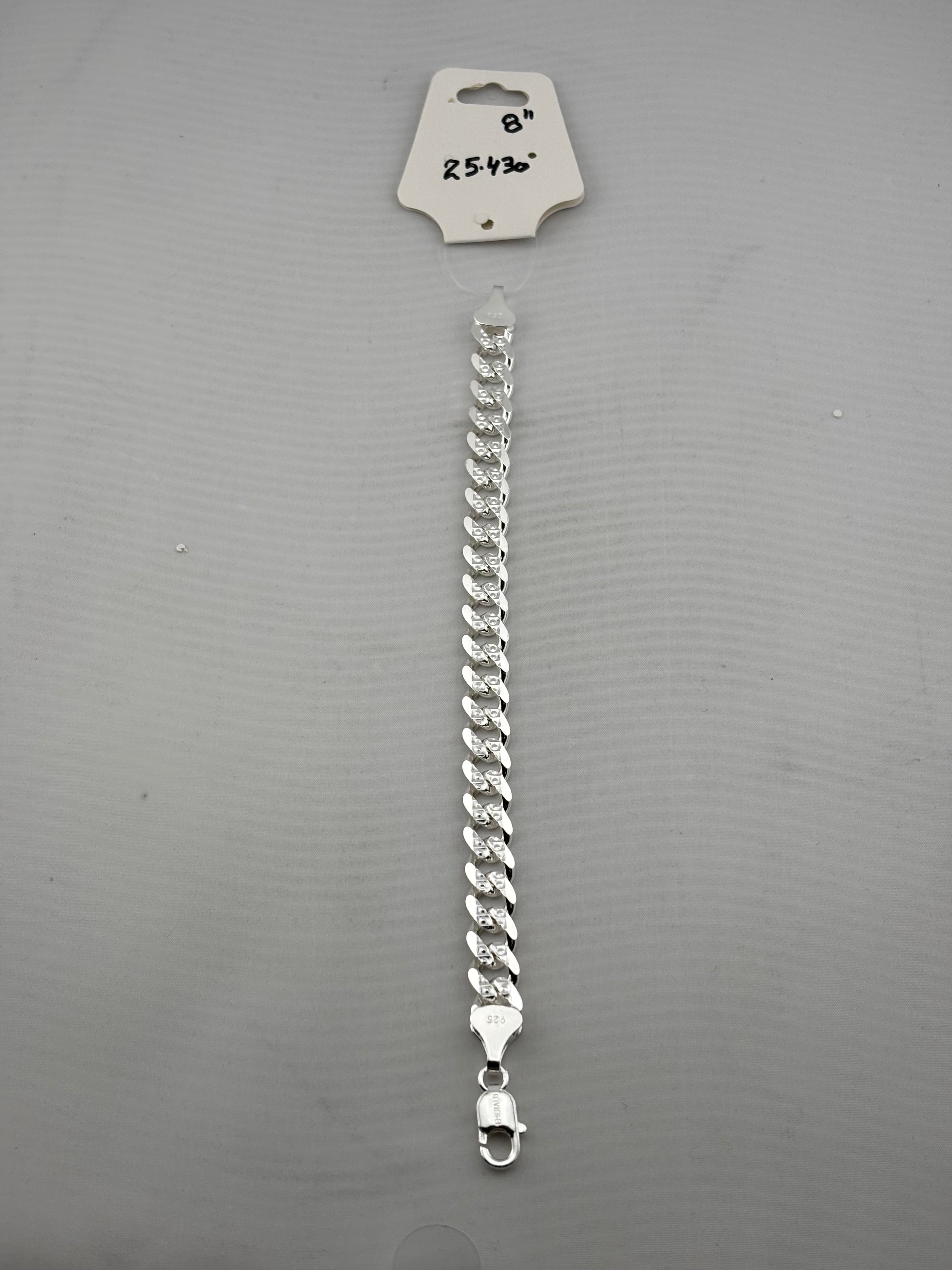 Silver Diamond Cut Curb Link Bracelet 925 – Faceted Flat Chain