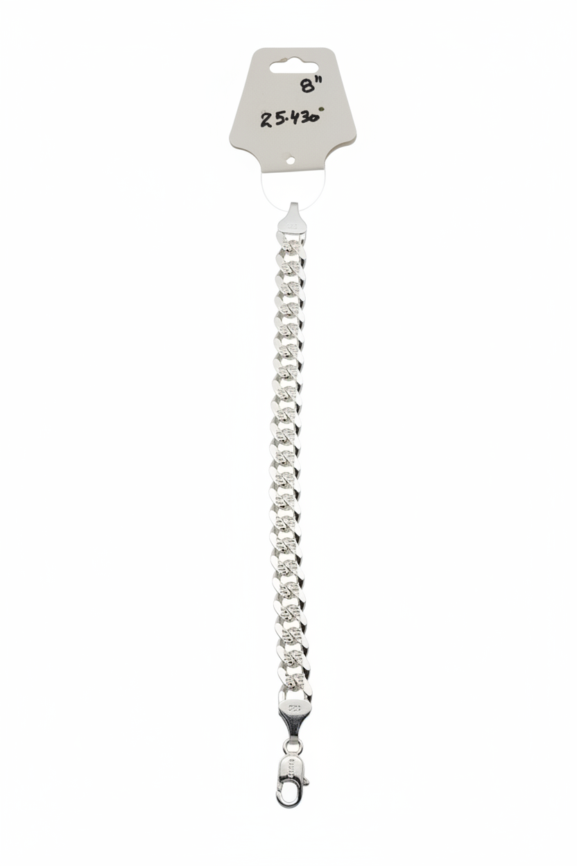 Silver Diamond Cut Curb Link Bracelet 925 – Faceted Flat Chain