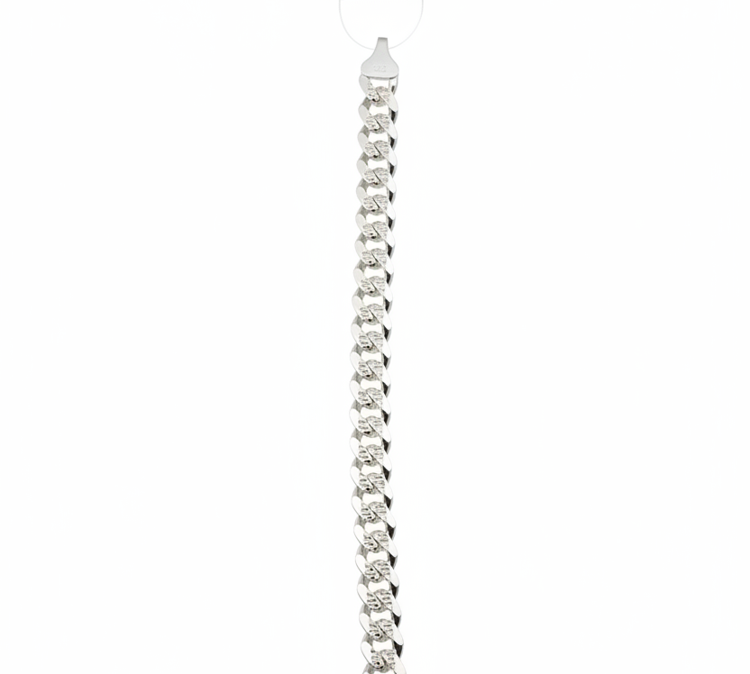 Silver Diamond Cut Curb Link Bracelet 925 – Faceted Flat Chain
