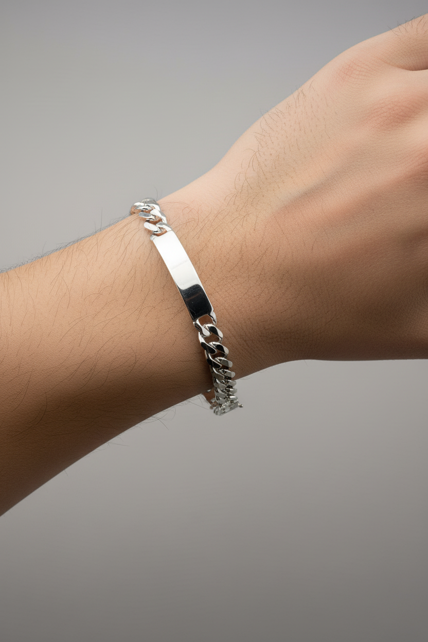 Silver Curb Link ID Bracelet 925 – Engravable Name Plate