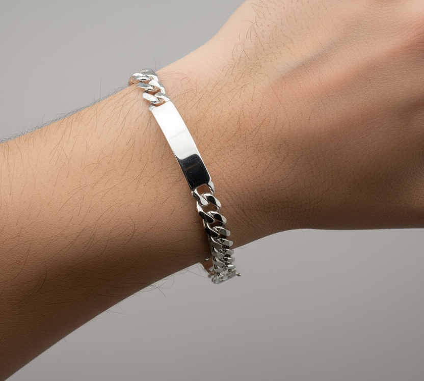 Silver Curb Link ID Bracelet 925 – Engravable Name Plate