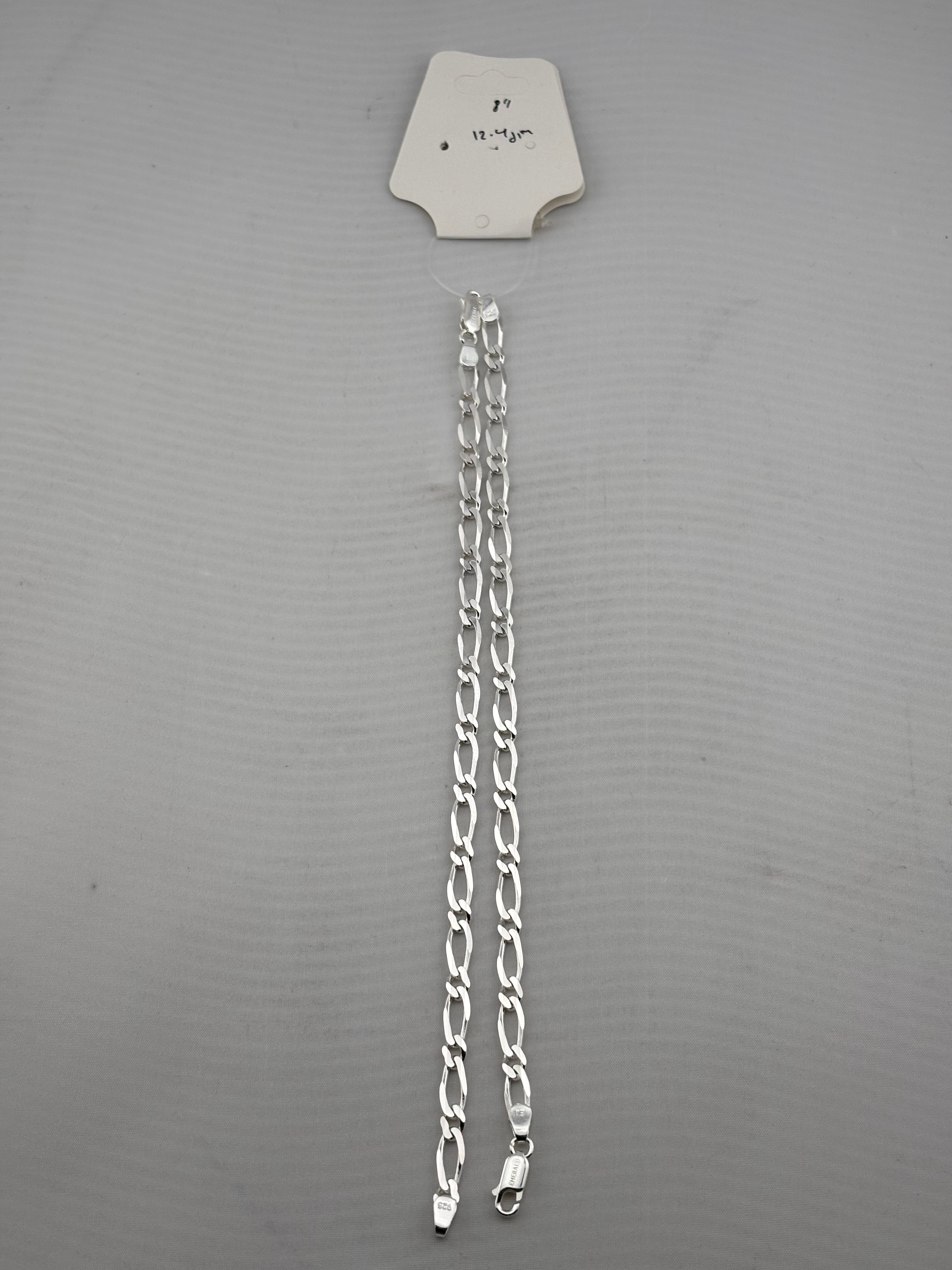 925 Sterling Silver Figaro Chain Bracelet – Slim Link | 8 Inches