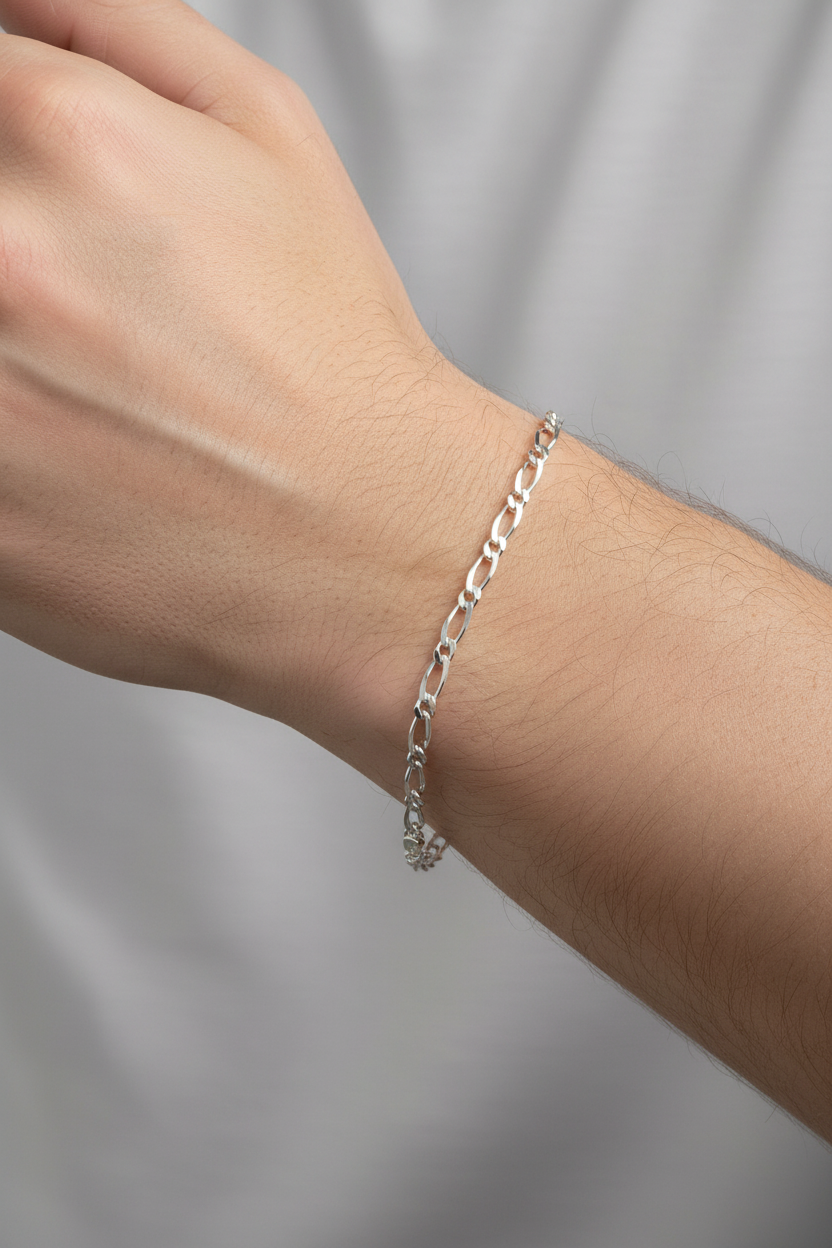 925 Sterling Silver Figaro Chain Bracelet – Slim Link | 8 Inches