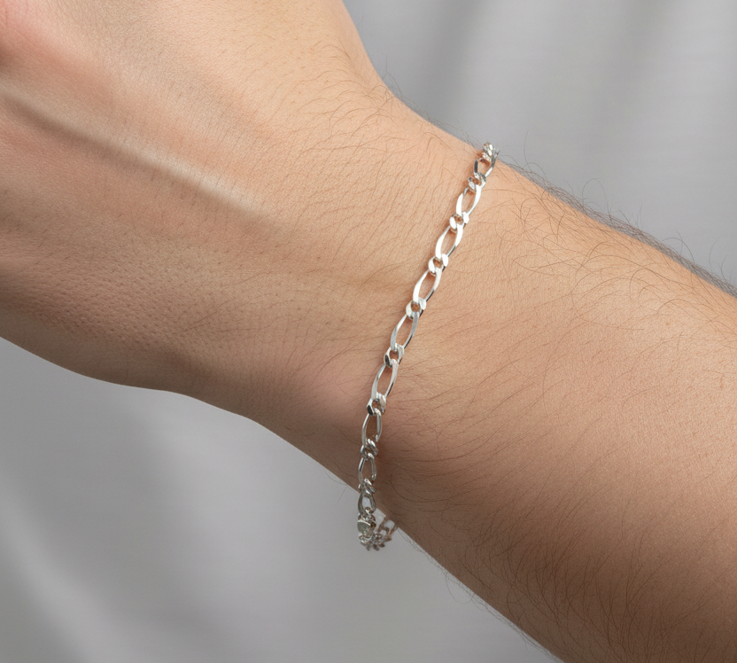 925 Sterling Silver Figaro Chain Bracelet – Slim Link | 8 Inches