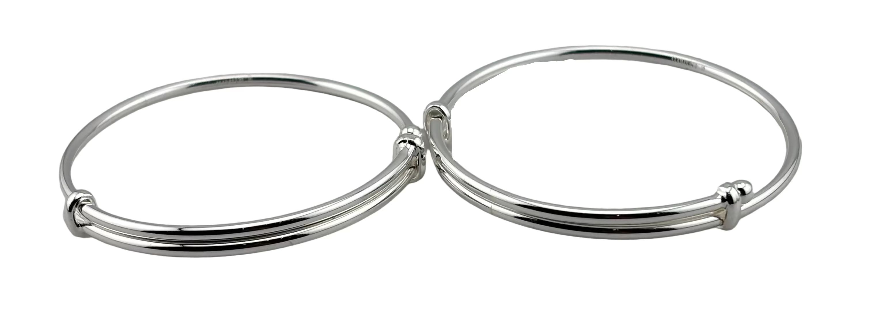 Kids Plain Silver Kada – 925 Sterling Silver Baby Kada Bracelet with Bead Ends (Pair)