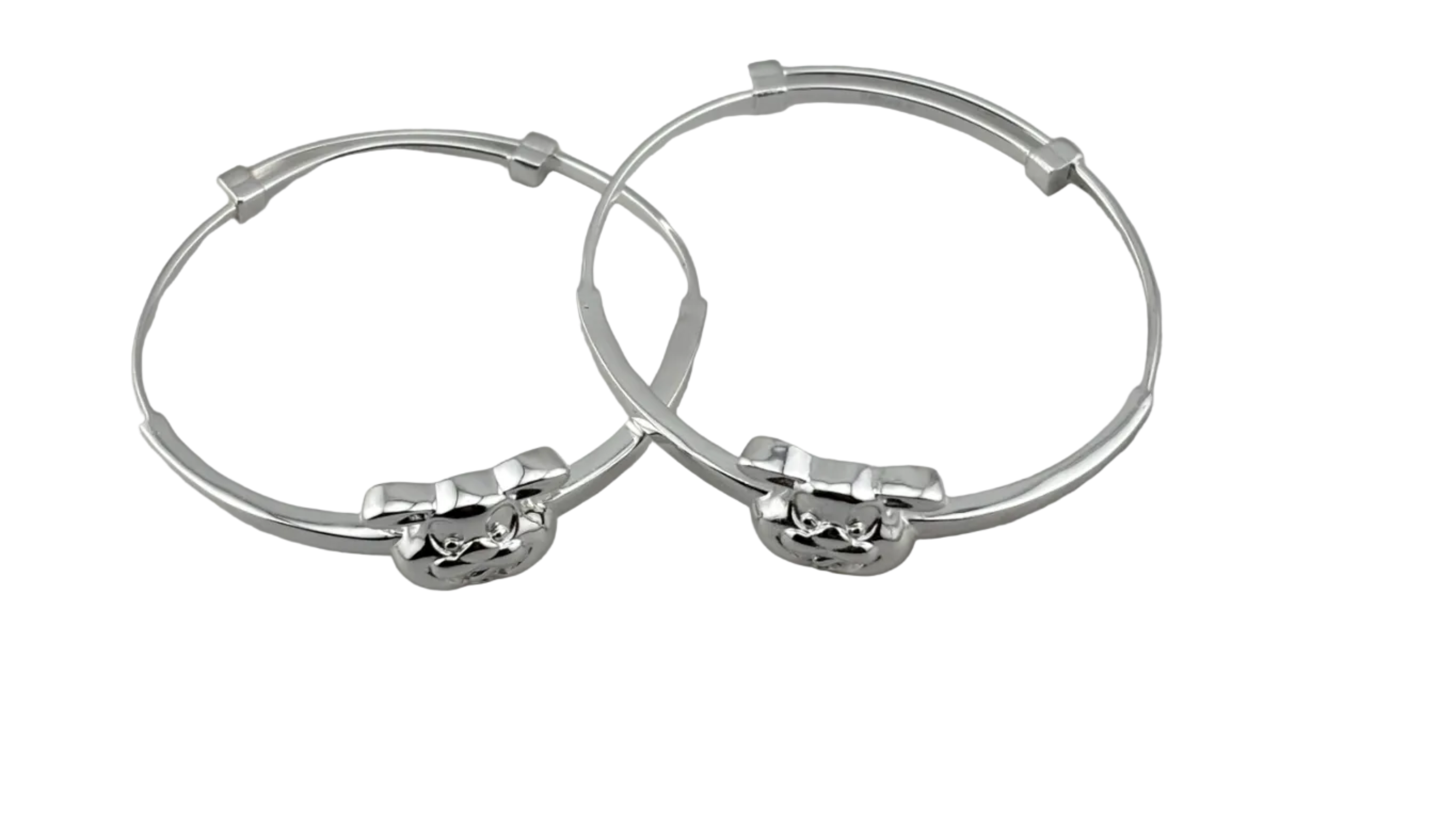 Kids Cartoon Face Silver Kada – 925 Sterling Silver Baby Kada Bracelet (Pair)