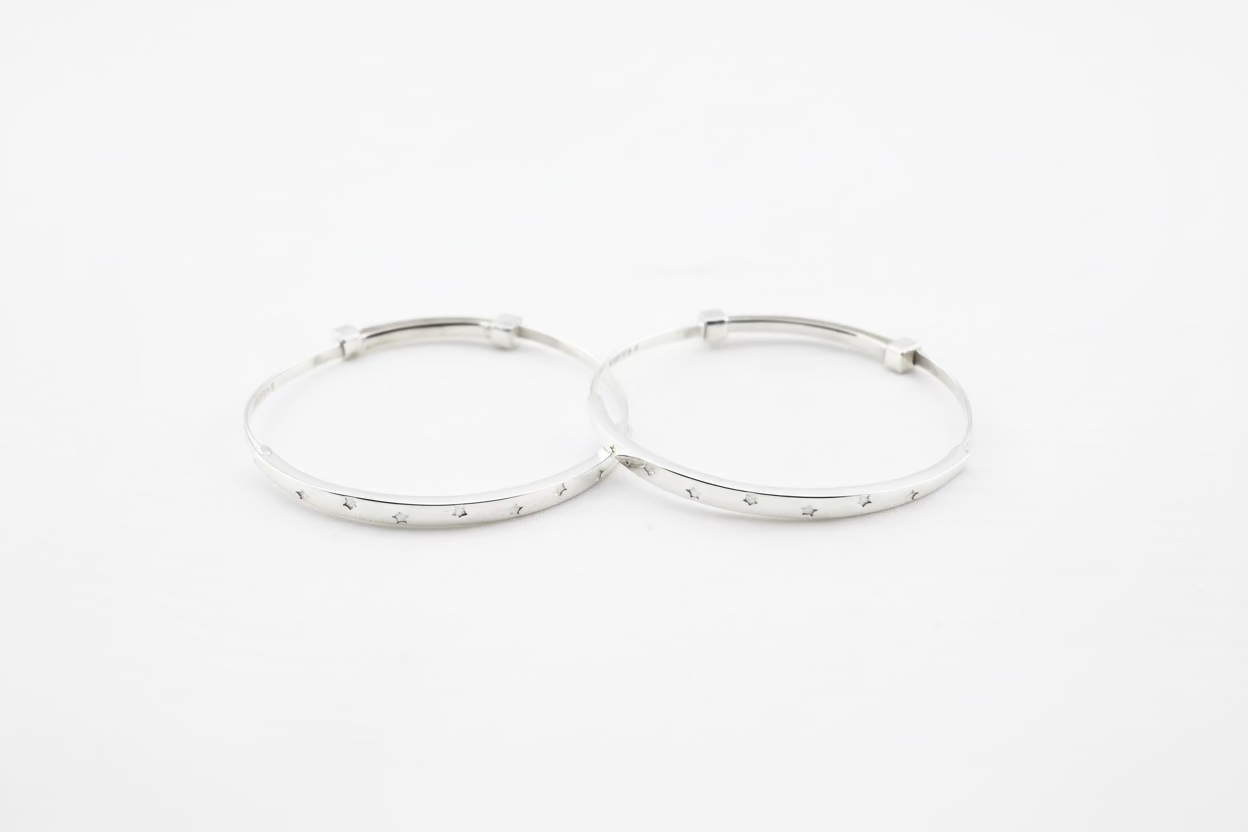 Kids Textured Silver Kada – 925 Sterling Silver Baby Kada Bracelet with Engraved Design (Pair)