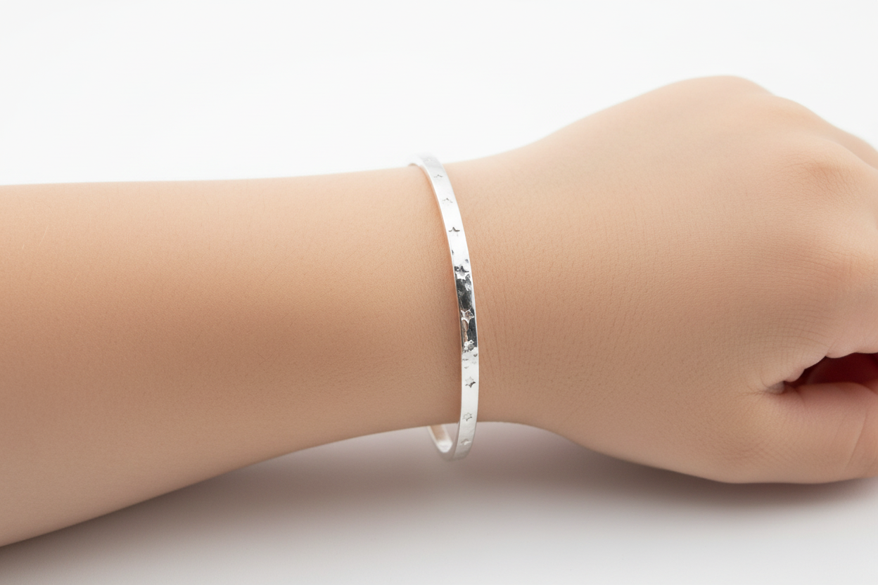 Kids Textured Silver Kada – 925 Sterling Silver Baby Kada Bracelet with Engraved Design (Pair)