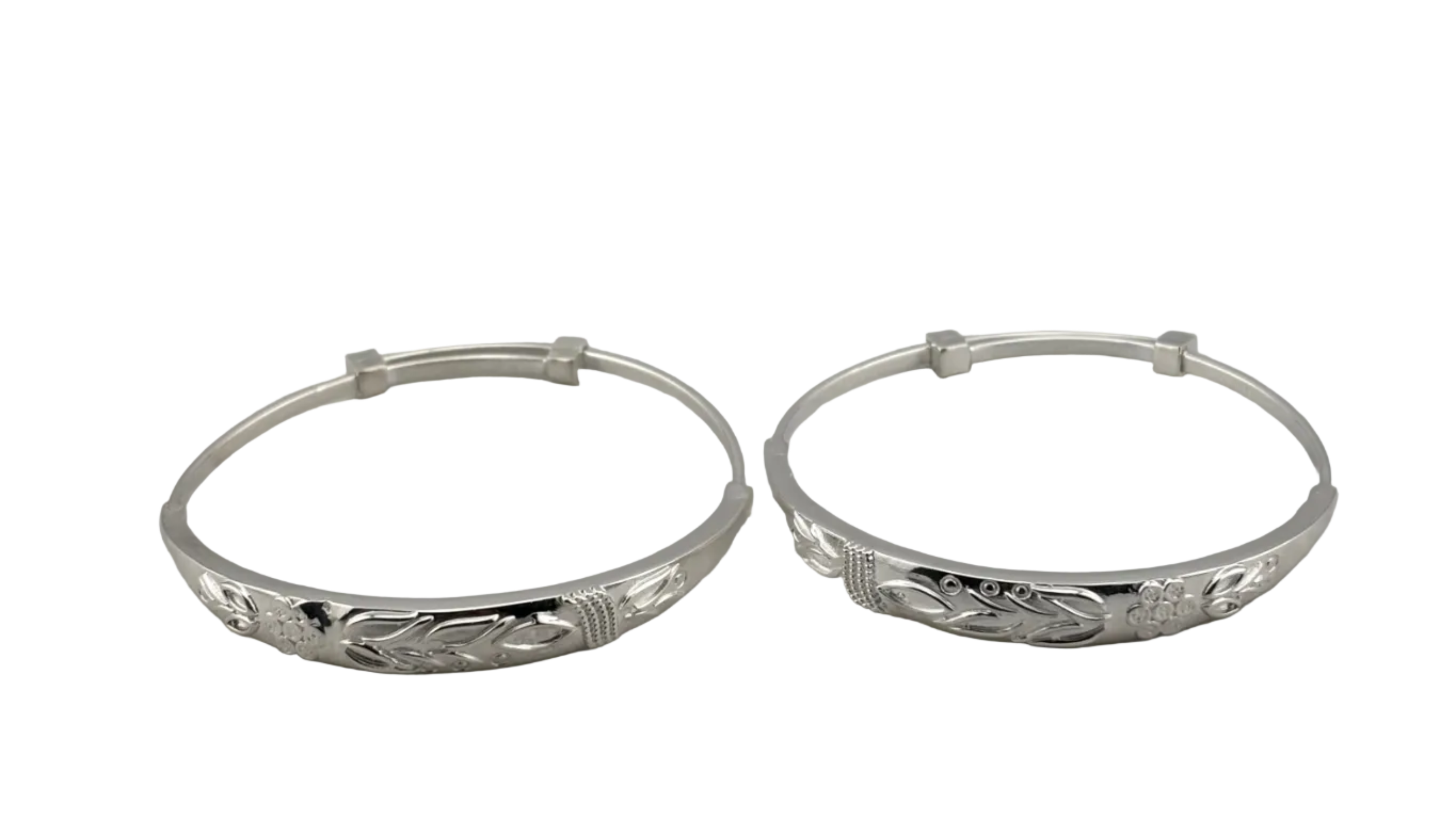 Kids Floral Engraved Silver Kada – 925 Sterling Silver Baby Kada Bracelet