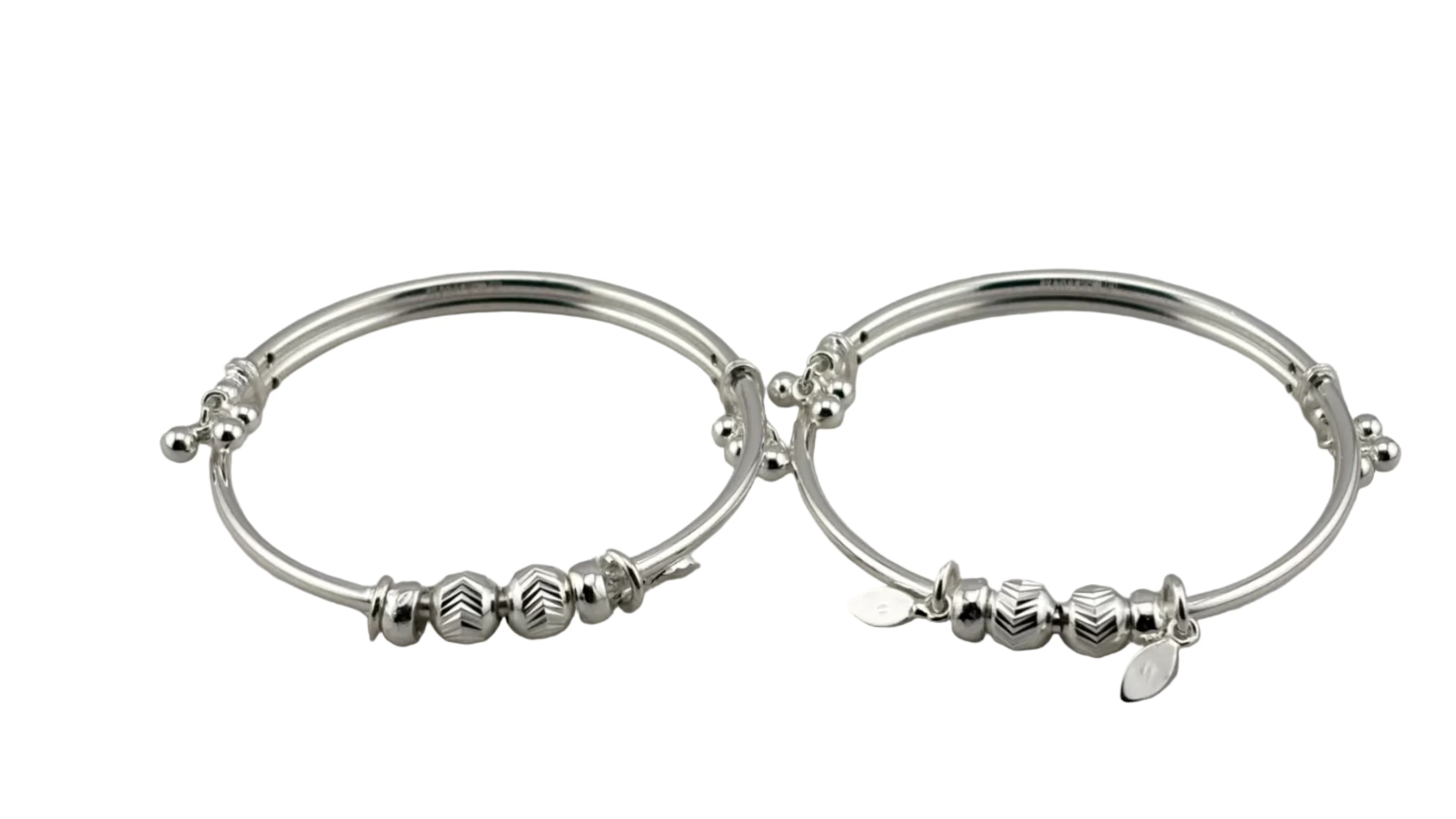 Kids Beaded Silver Kada – 925 Sterling Silver Baby Kada Bracelet with Charms (Pair)