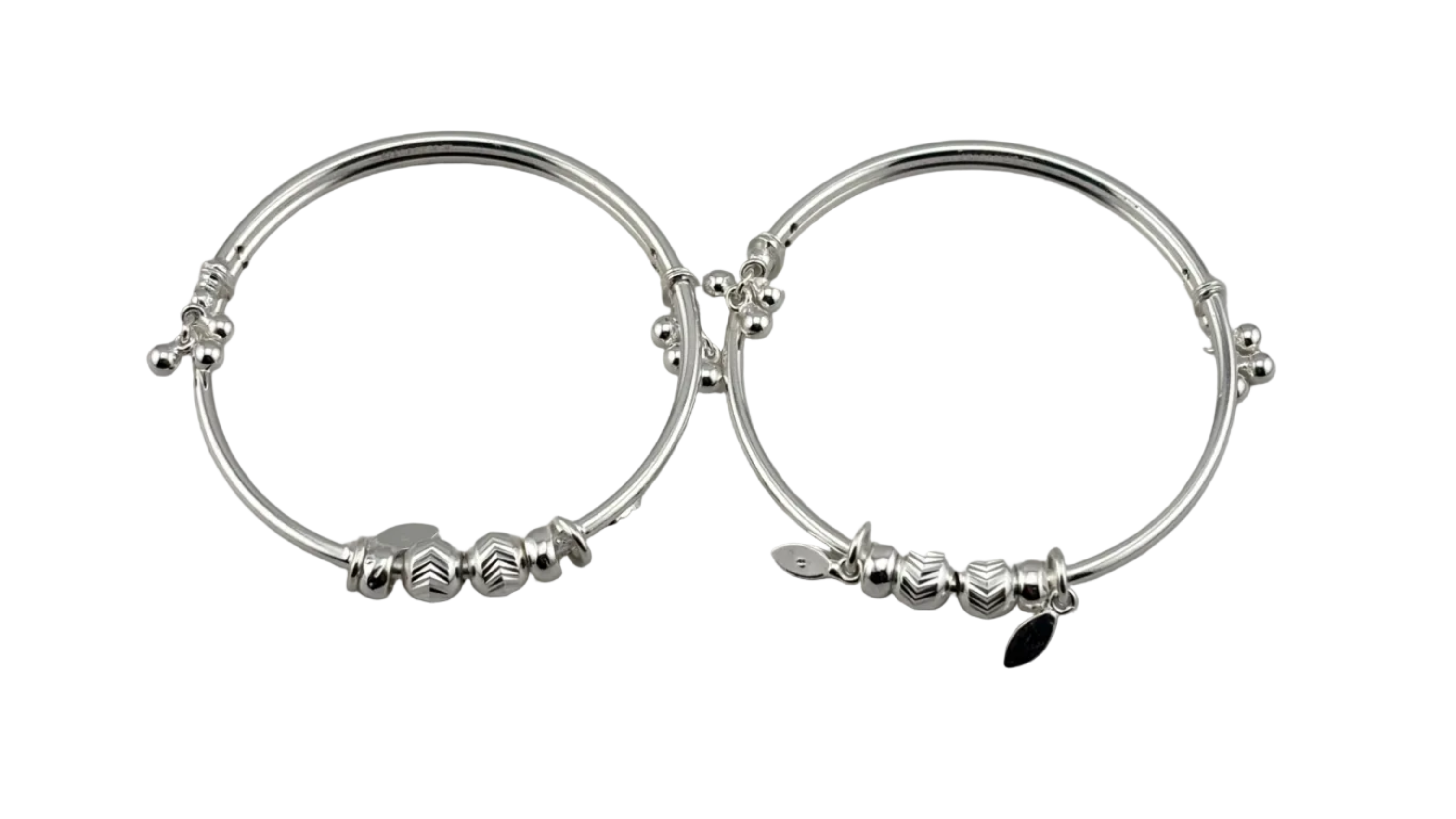 Kids Beaded Silver Kada – 925 Sterling Silver Baby Kada Bracelet with Charms (Pair)