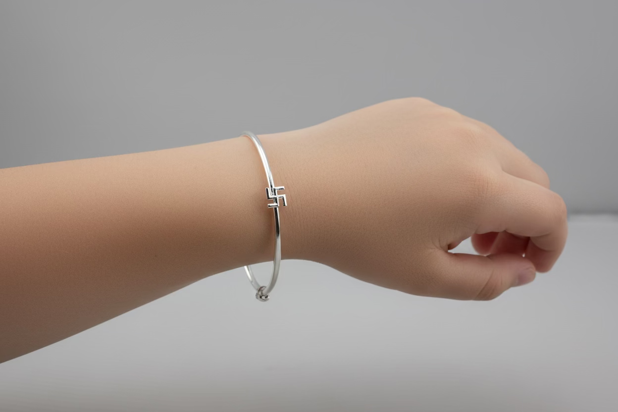 Kids Swastik Silver Kada – 925 Sterling Silver Baby Kada Bracelet (Pair)