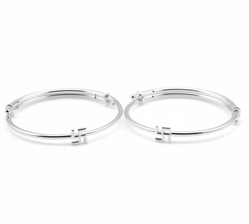 Kids Swastik Silver Kada – 925 Sterling Silver Baby Kada Bracelet (Pair)