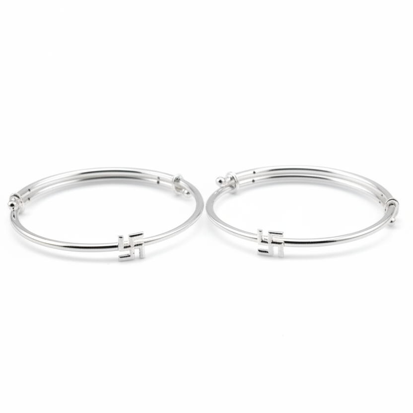 Kids Swastik Silver Kada – 925 Sterling Silver Baby Kada Bracelet (Pair)